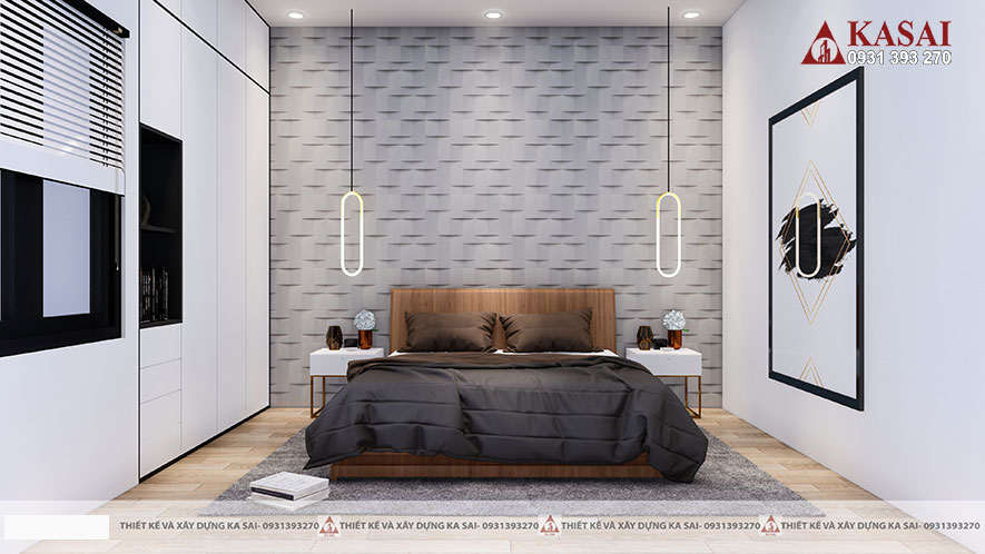 Phòng ngủ đơn giản của mẫu nhà phố 2 tầng mái nhật