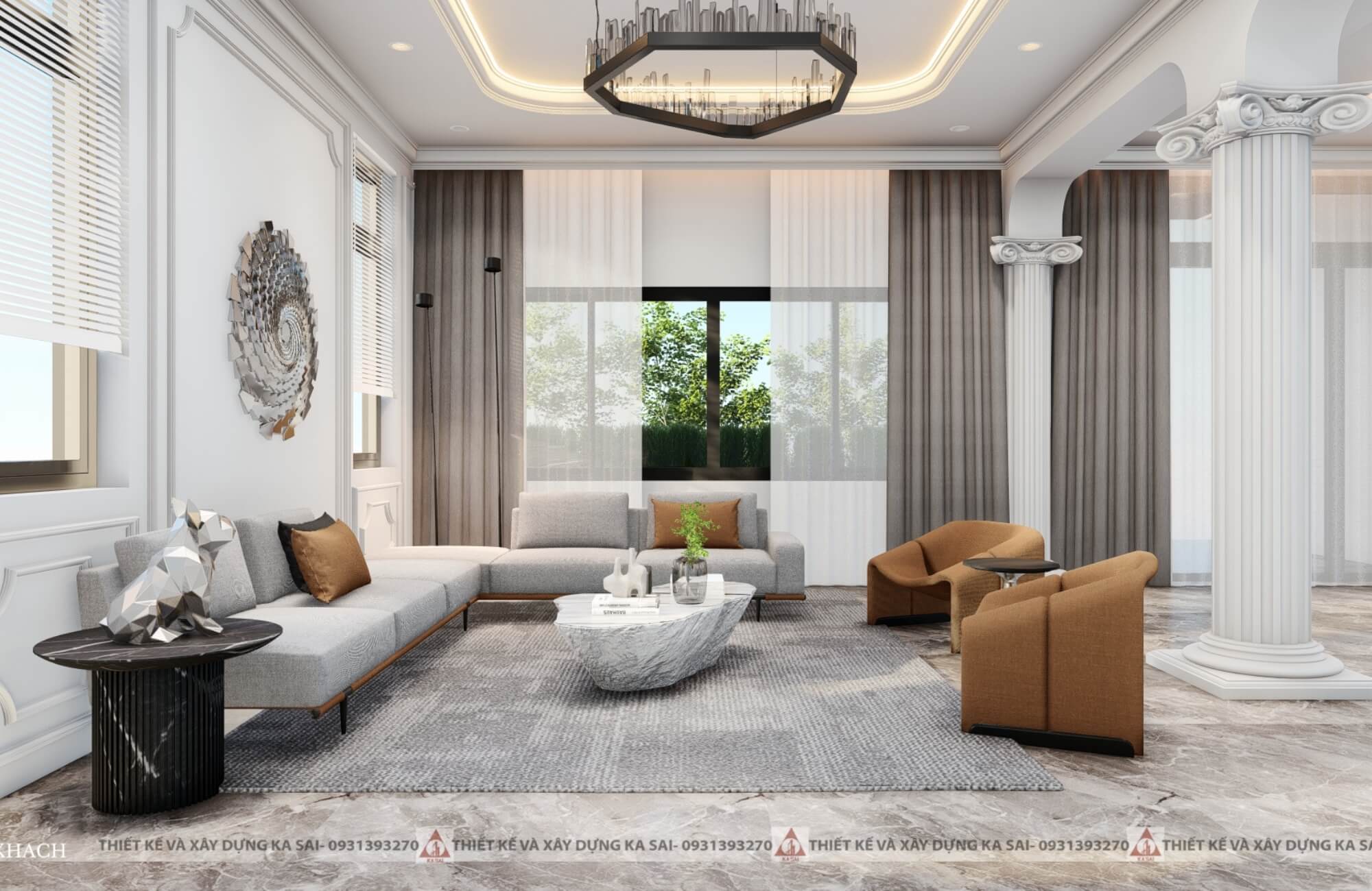 Phòng khách 2 nhà 2 tầng mái Nhật