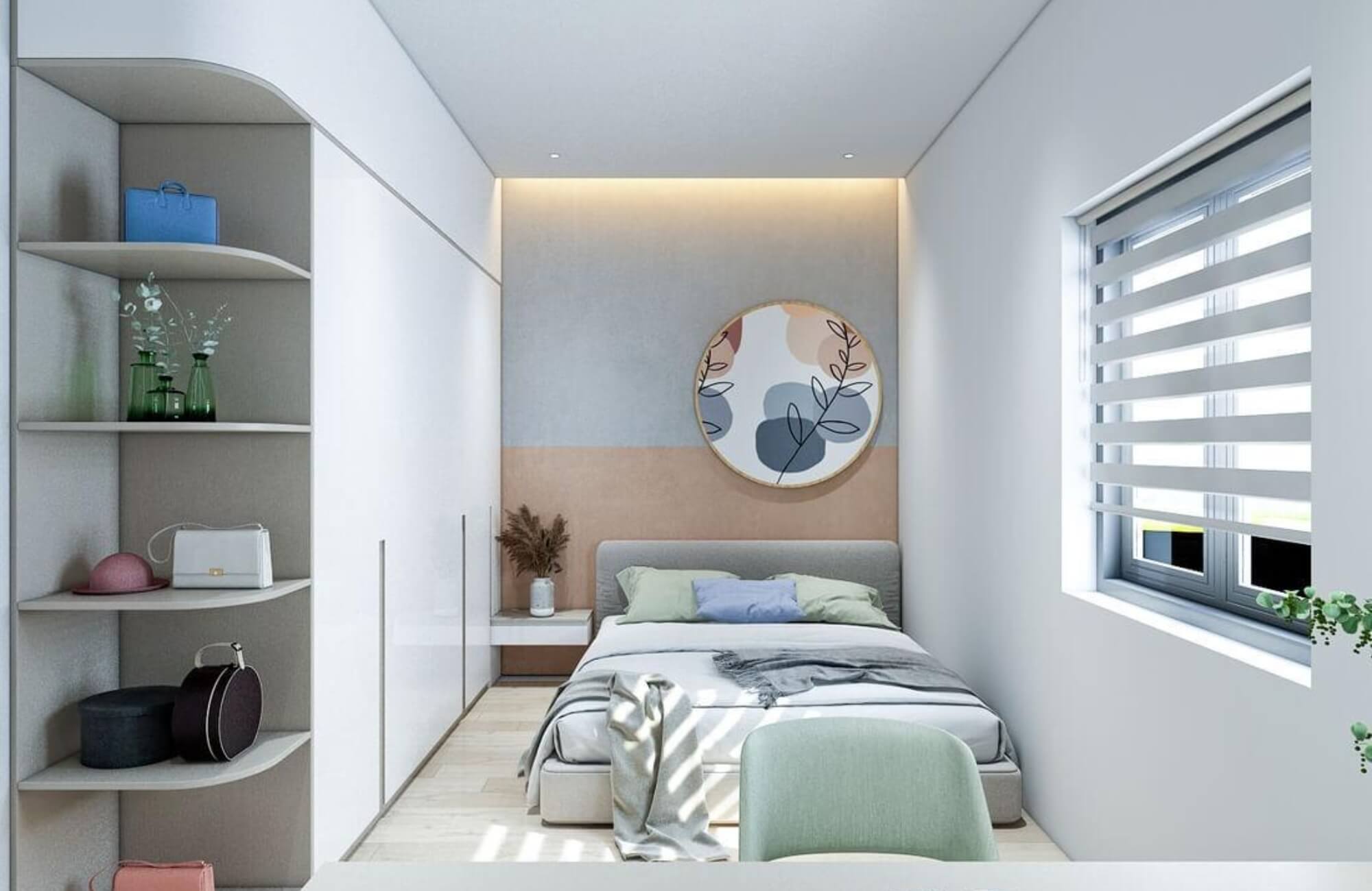 Decor phòng ngủ nhỏ cho nữ 6,2 với tủ và giường nhỏ
