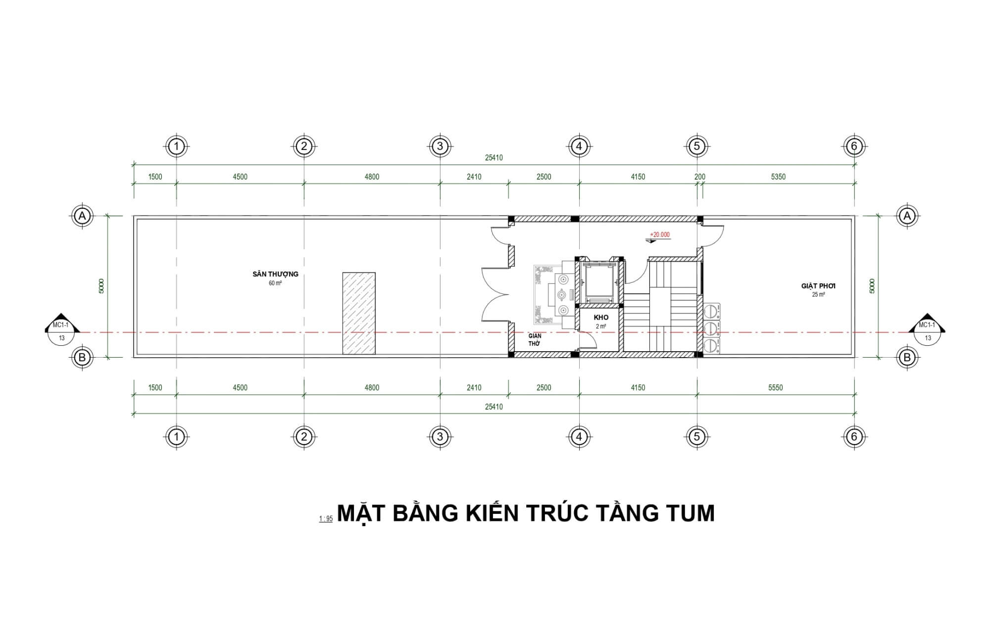 Mặt bằng tầng tum Studio Apartment
