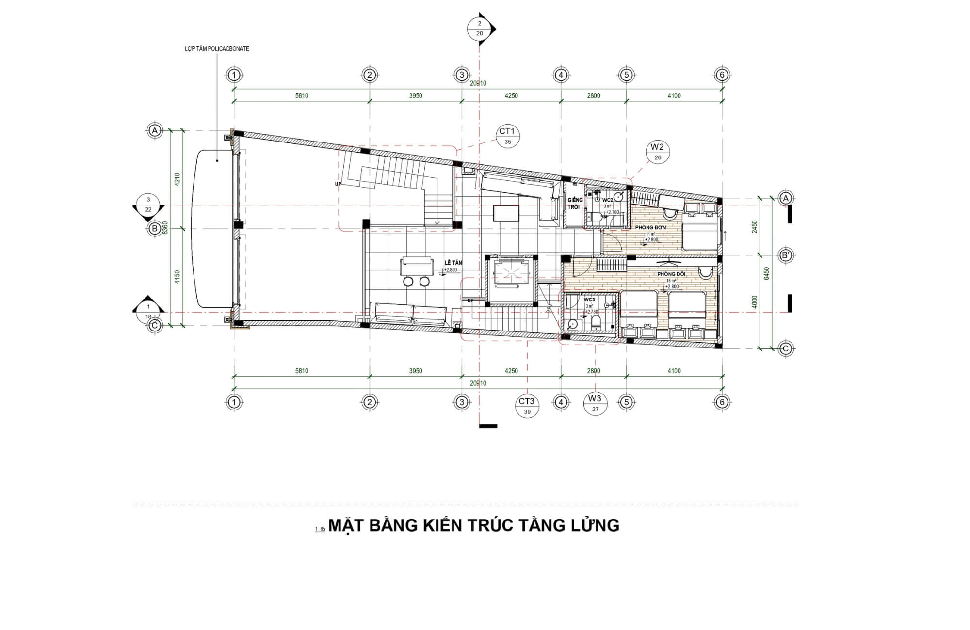 Mặt bằng tầng lửng thiết kế căn hộ Apartment