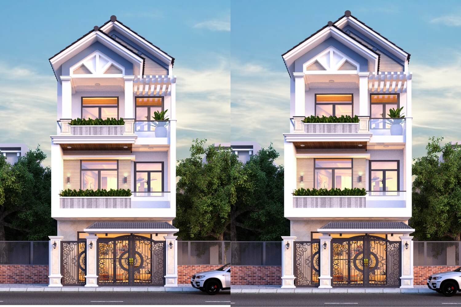 Thiết kế nhà 3 tầng mặt tiền 5m mái Thái