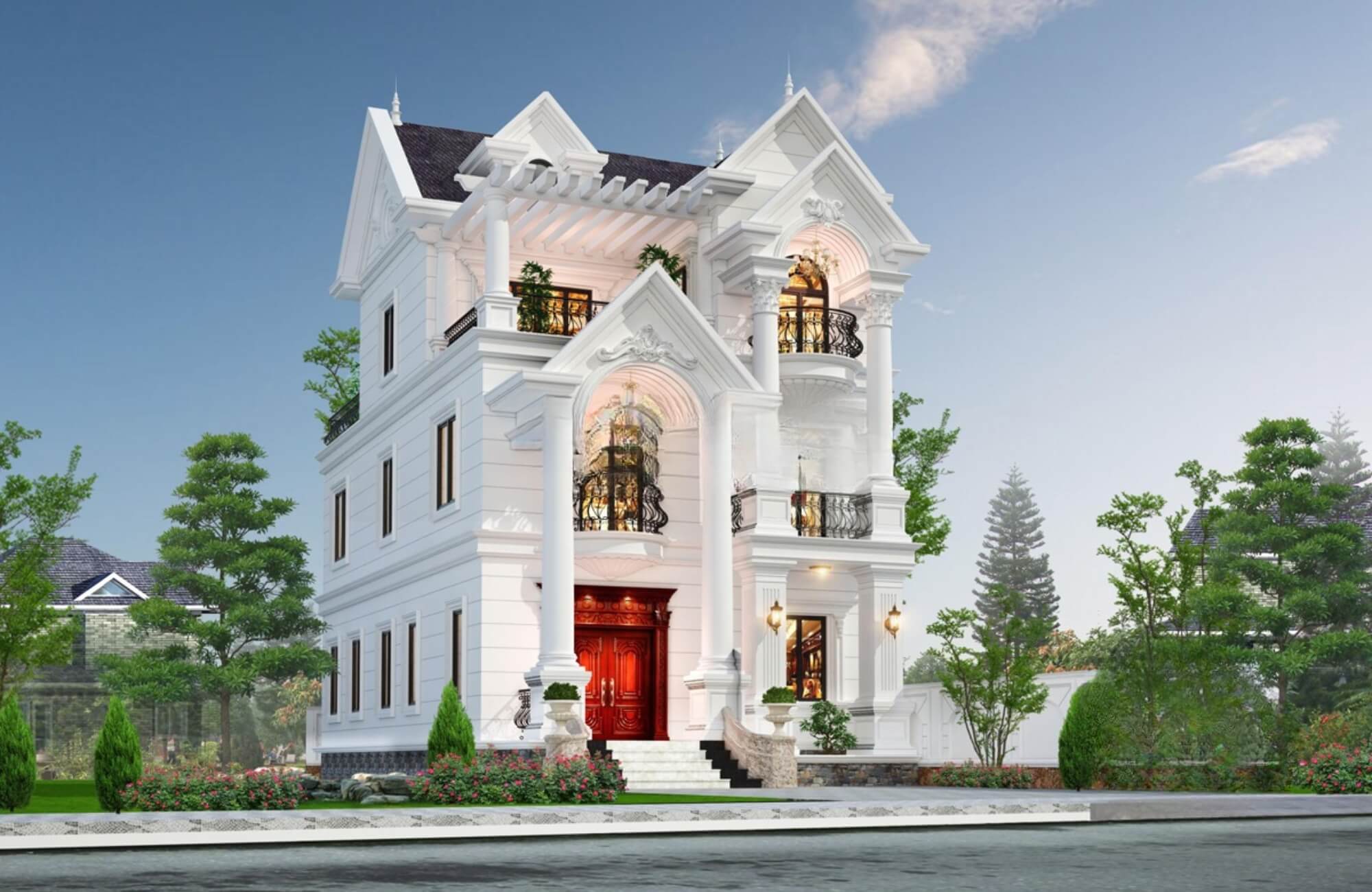 Mẫu nhà 3 tầng mái Thái tân cổ điển