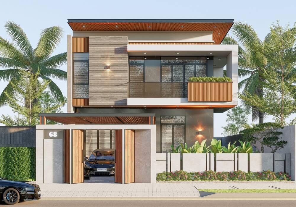 Mẫu nhà 2 tầng 10x15m mái bằng đầy trẻ trung, hiện đại