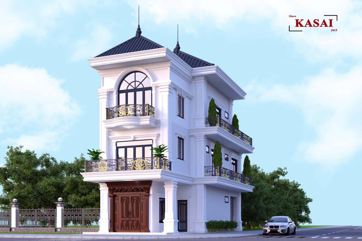 Thiết kế nhà 3 tầng mặt tiền 5m mái Nhật