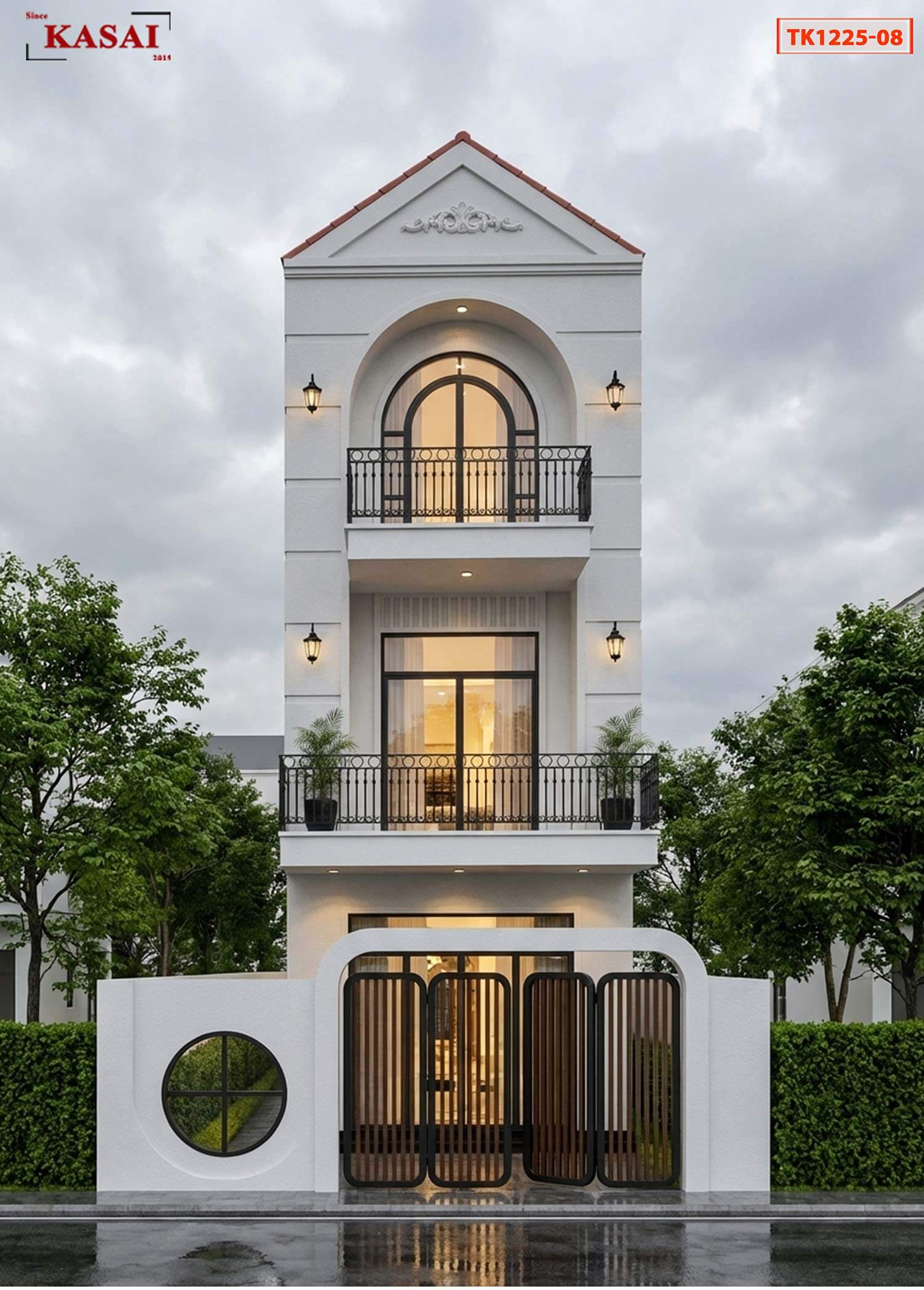 Thiết kế nhà 3 tầng mặt tiền 5m mái Thái