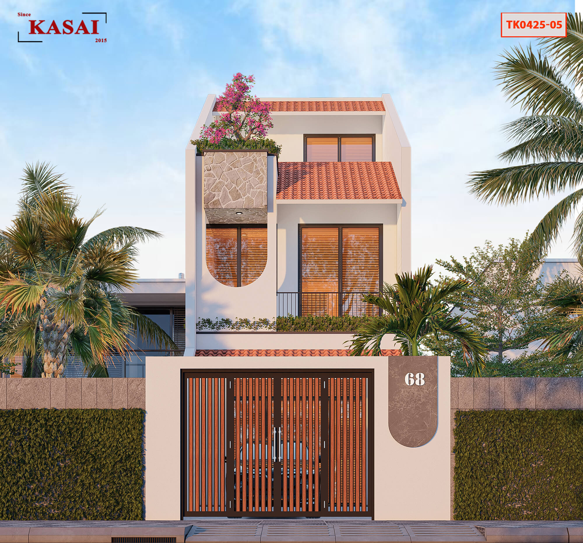 Thiết kế nhà 3 tầng mặt tiền 5m mái ngói