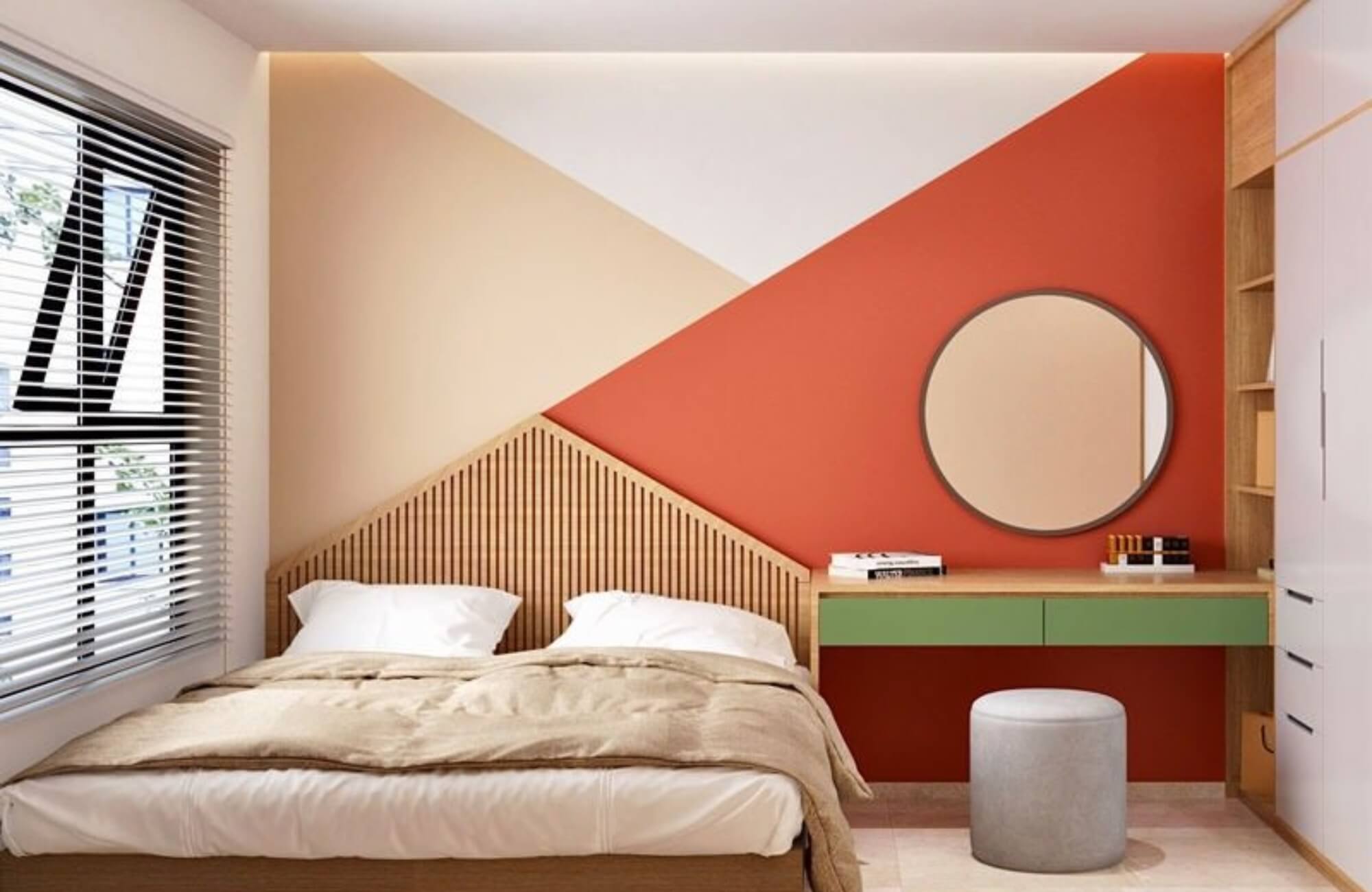 Phòng ngủ nữ đẹp phong cách Color block