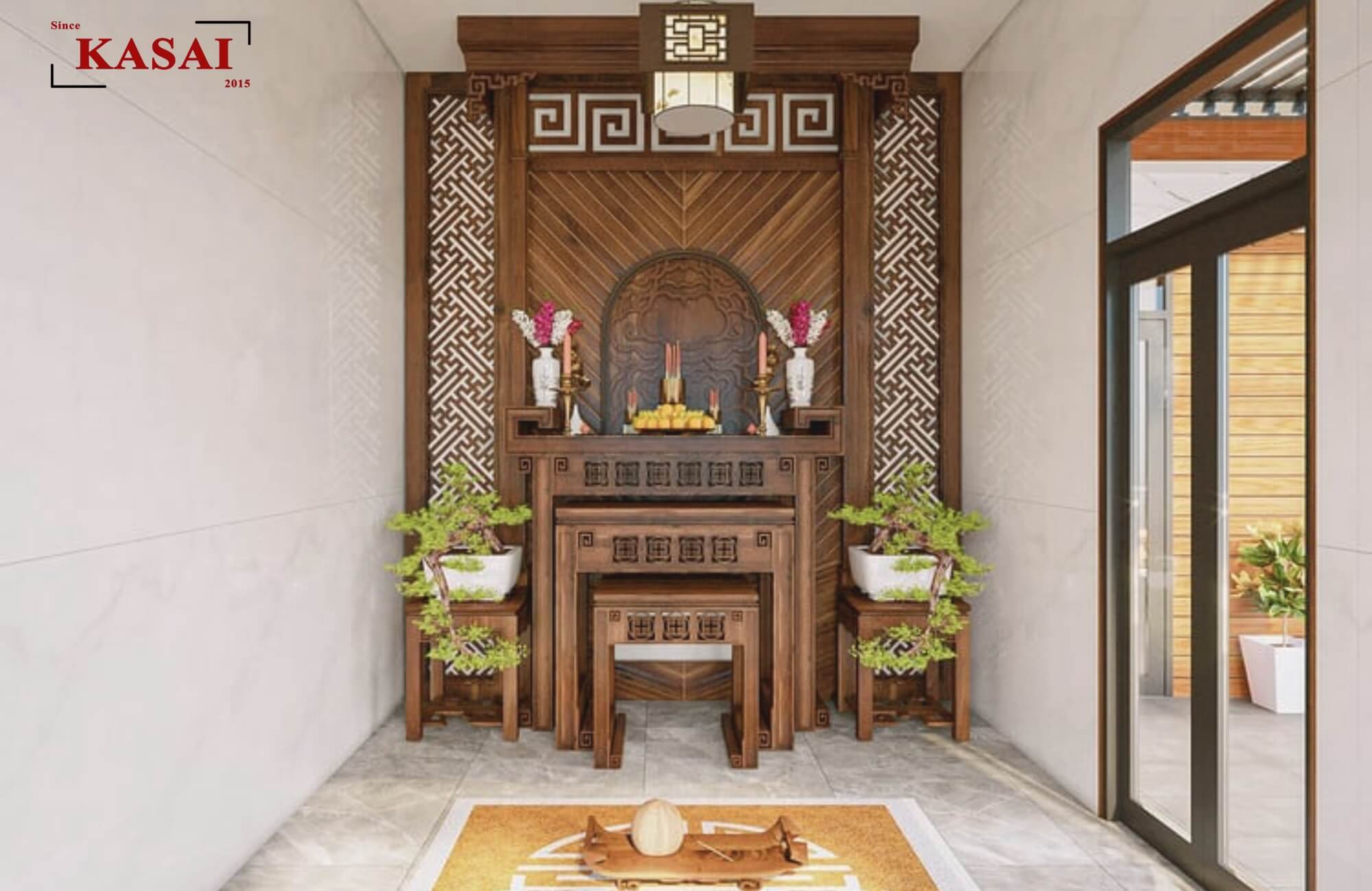 thiết kế phòng thờ nhà ống 2 tầng
