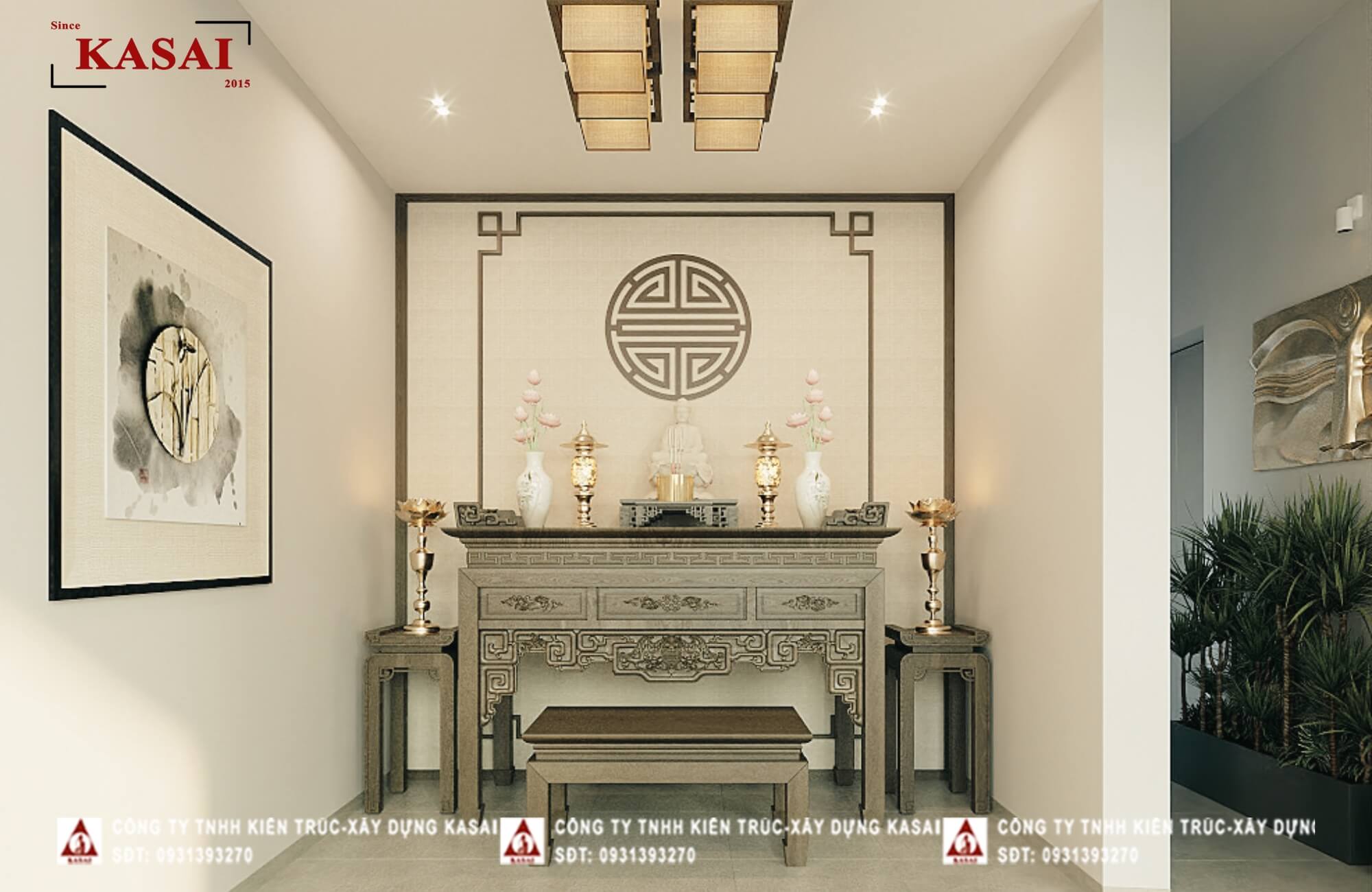 thiết kế phòng thờ mẫu nhà phố 2 tầng