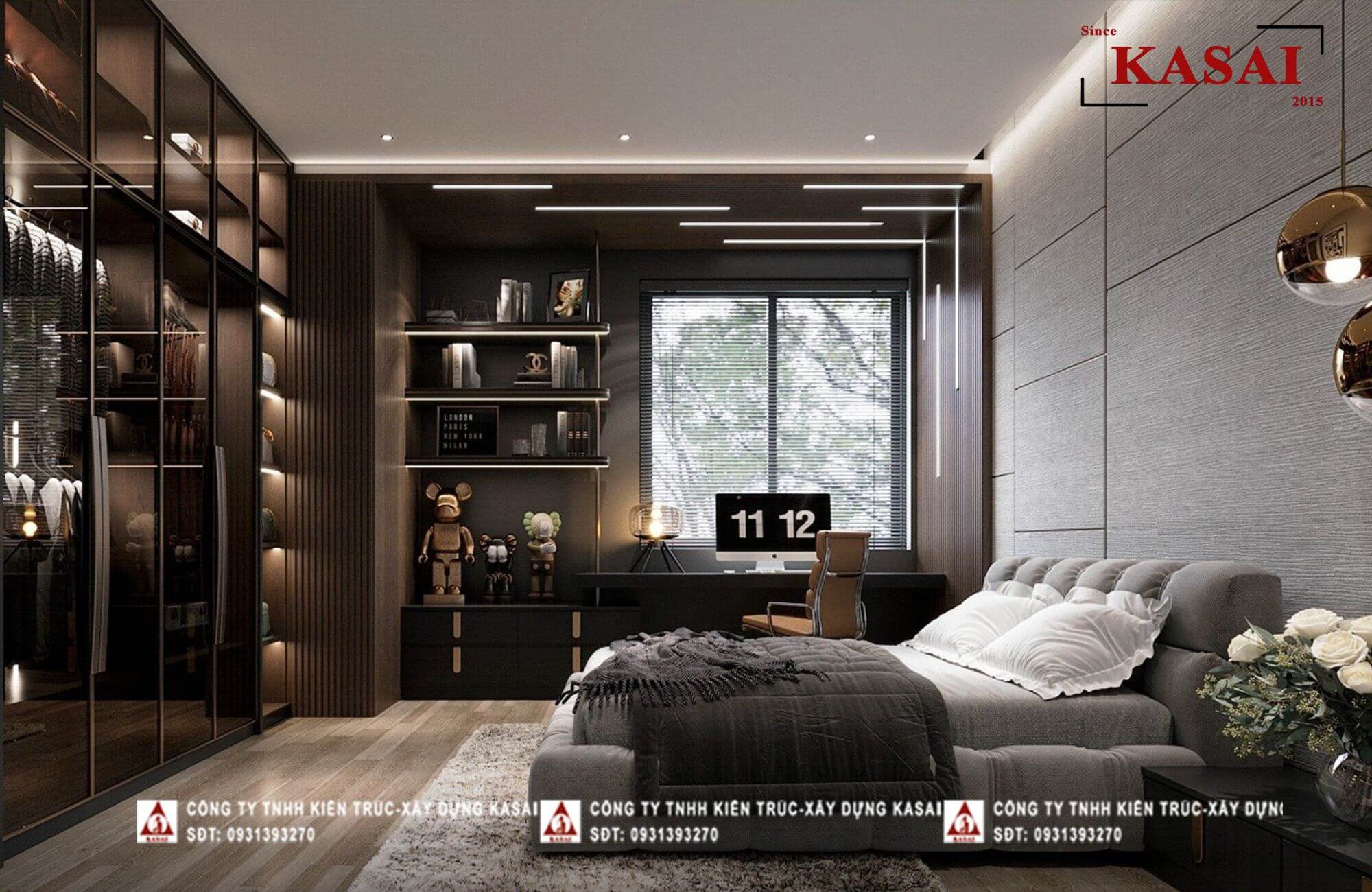 Thiết kế phòng ngủ tối giản đầy đủ tiện nghi