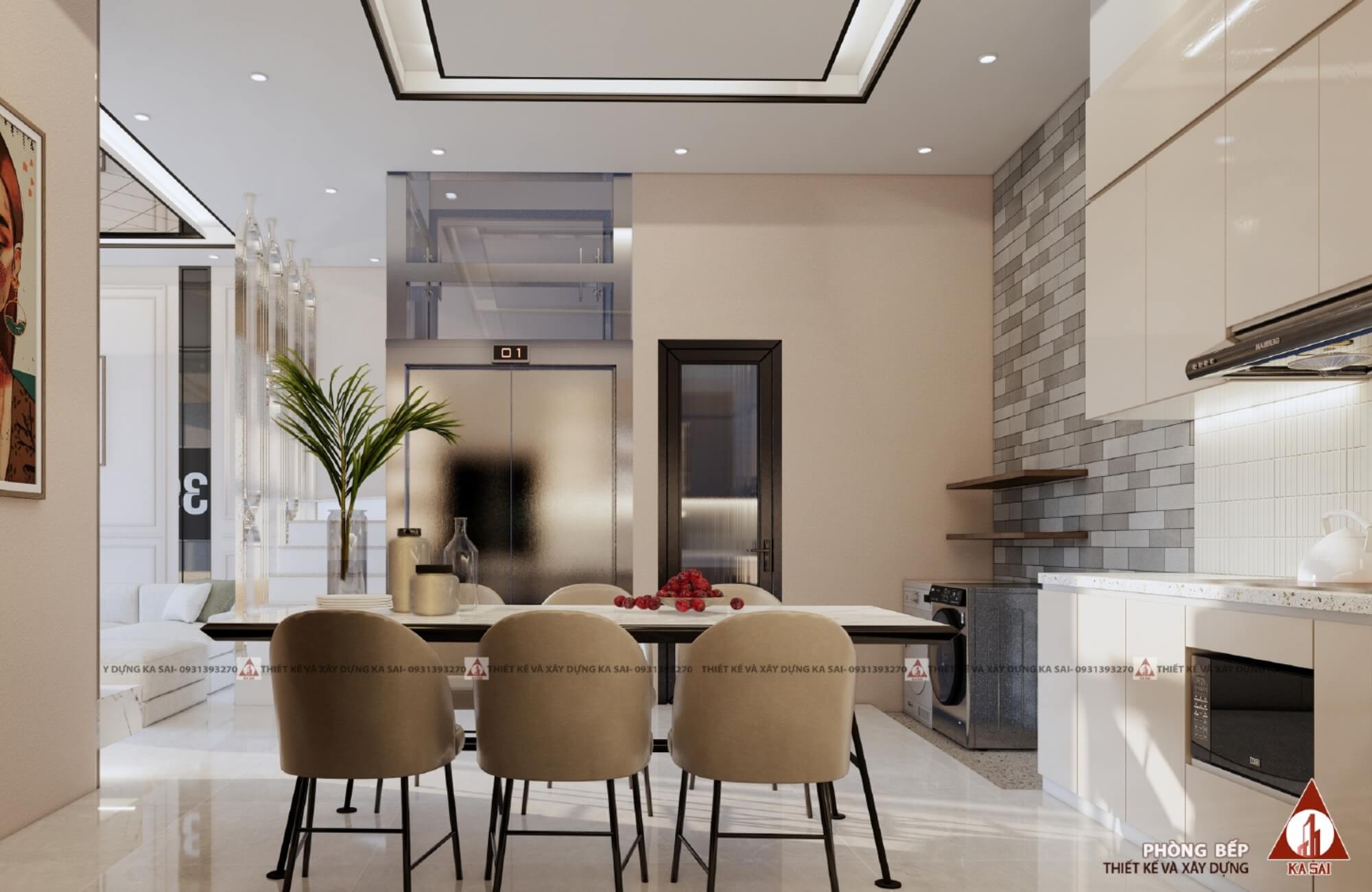 Phòng bếp mẫu thiết kế nhà 7x10m 3 tầng