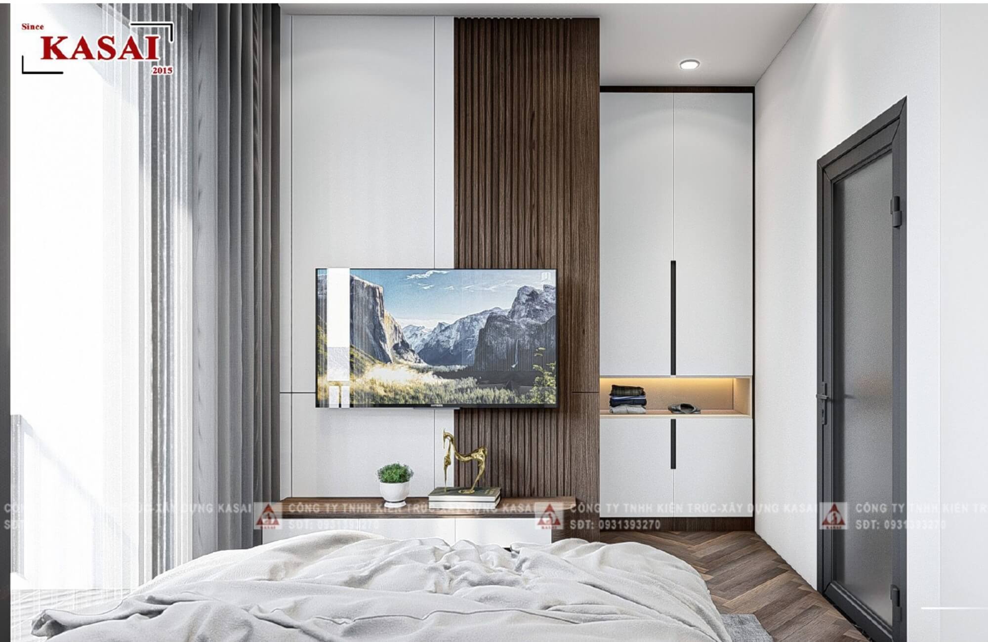 Phòng ngủ mặt tiền nhà phố 5m 3 tầng tân cổ điển