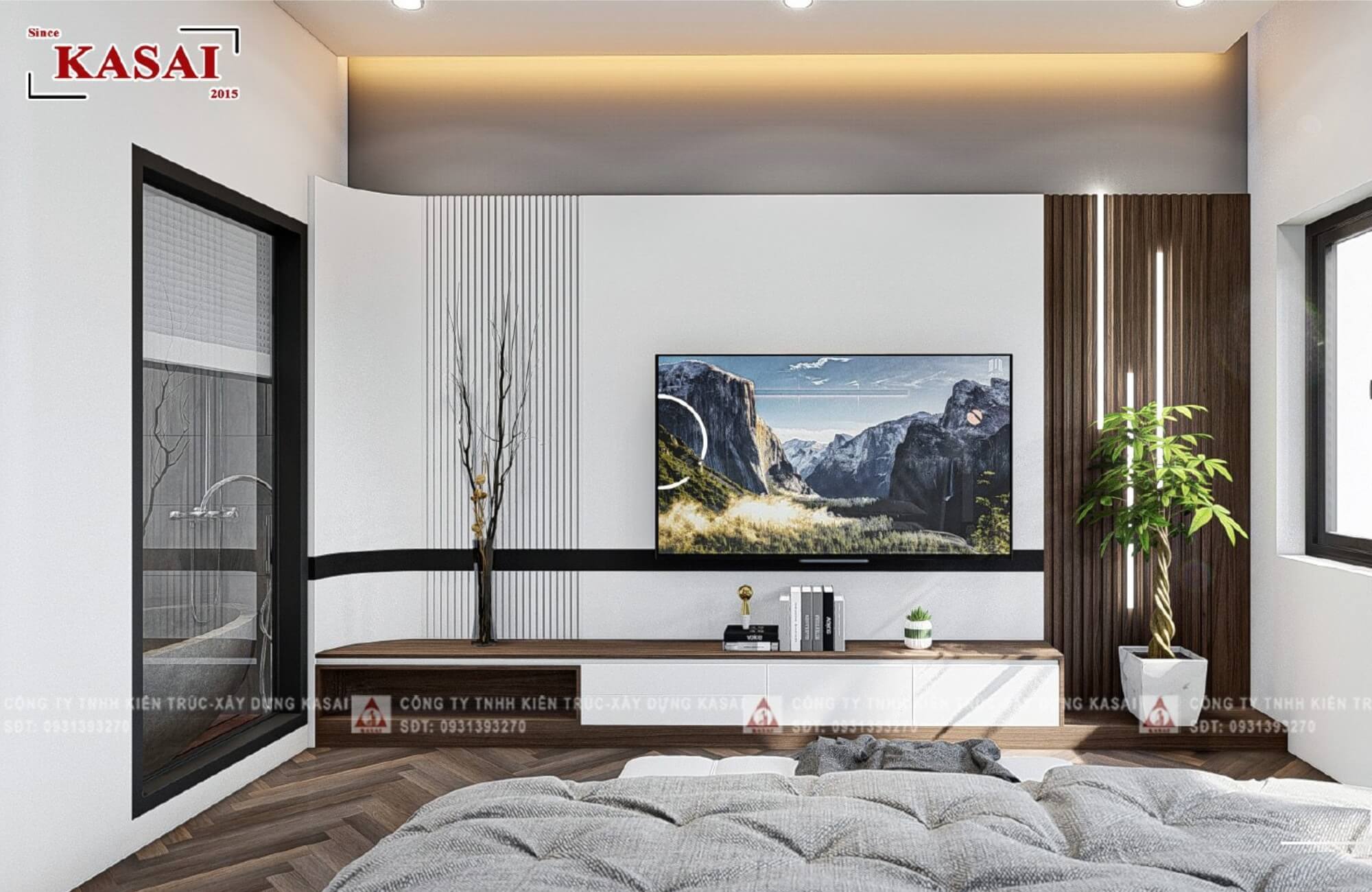 Phòng ngủ mặt tiền nhà phố 5m 3 tầng tân cổ điển