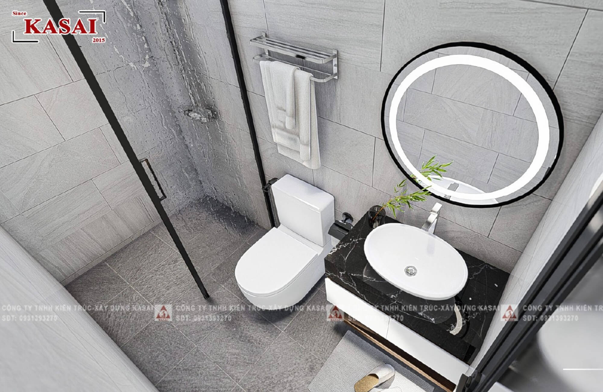 Phòng WC mặt tiền nhà phố 5m 3 tầng tân cổ điển