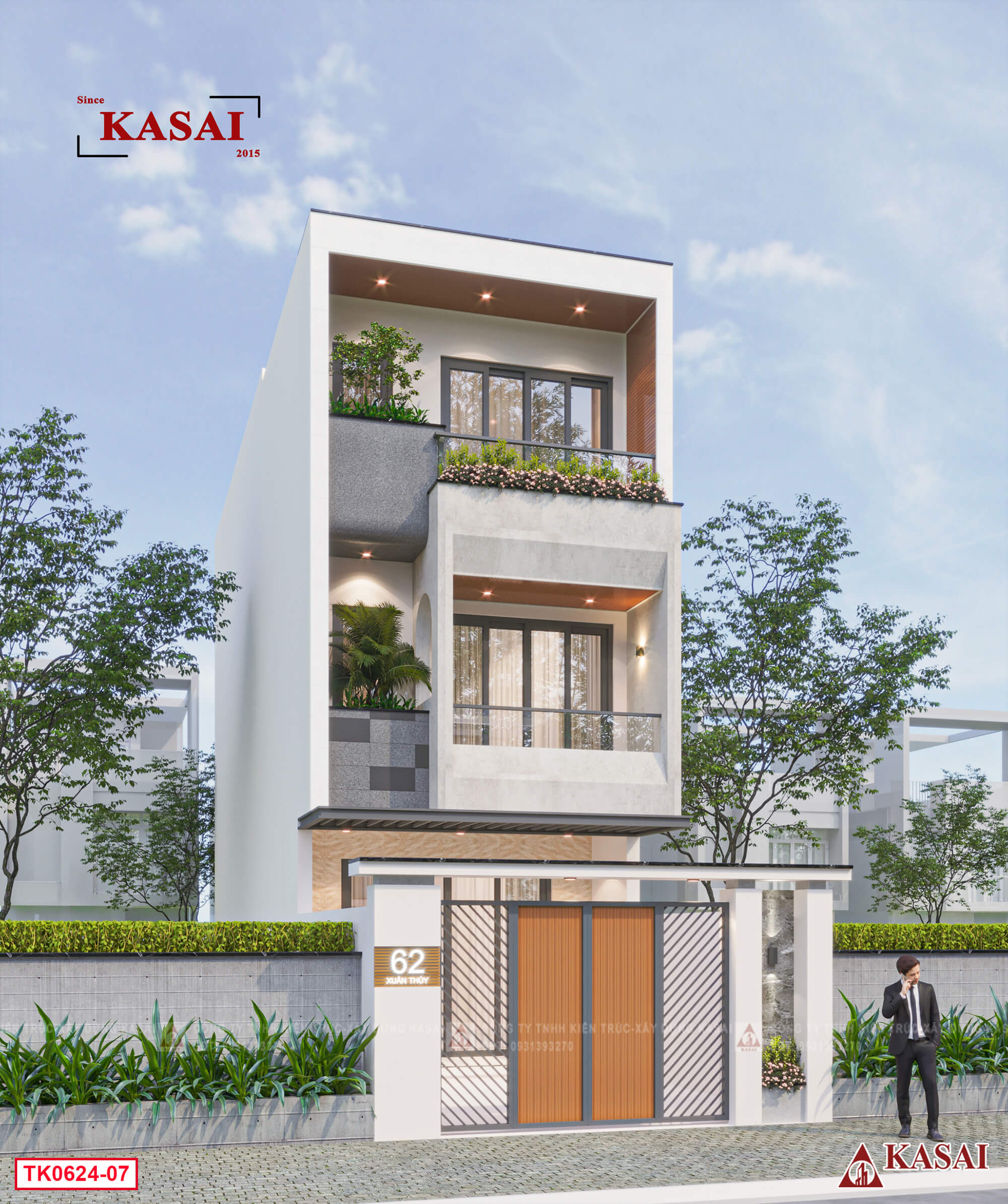 Thiết kế nhà 3 tầng 4 phòng ngủ 5x20