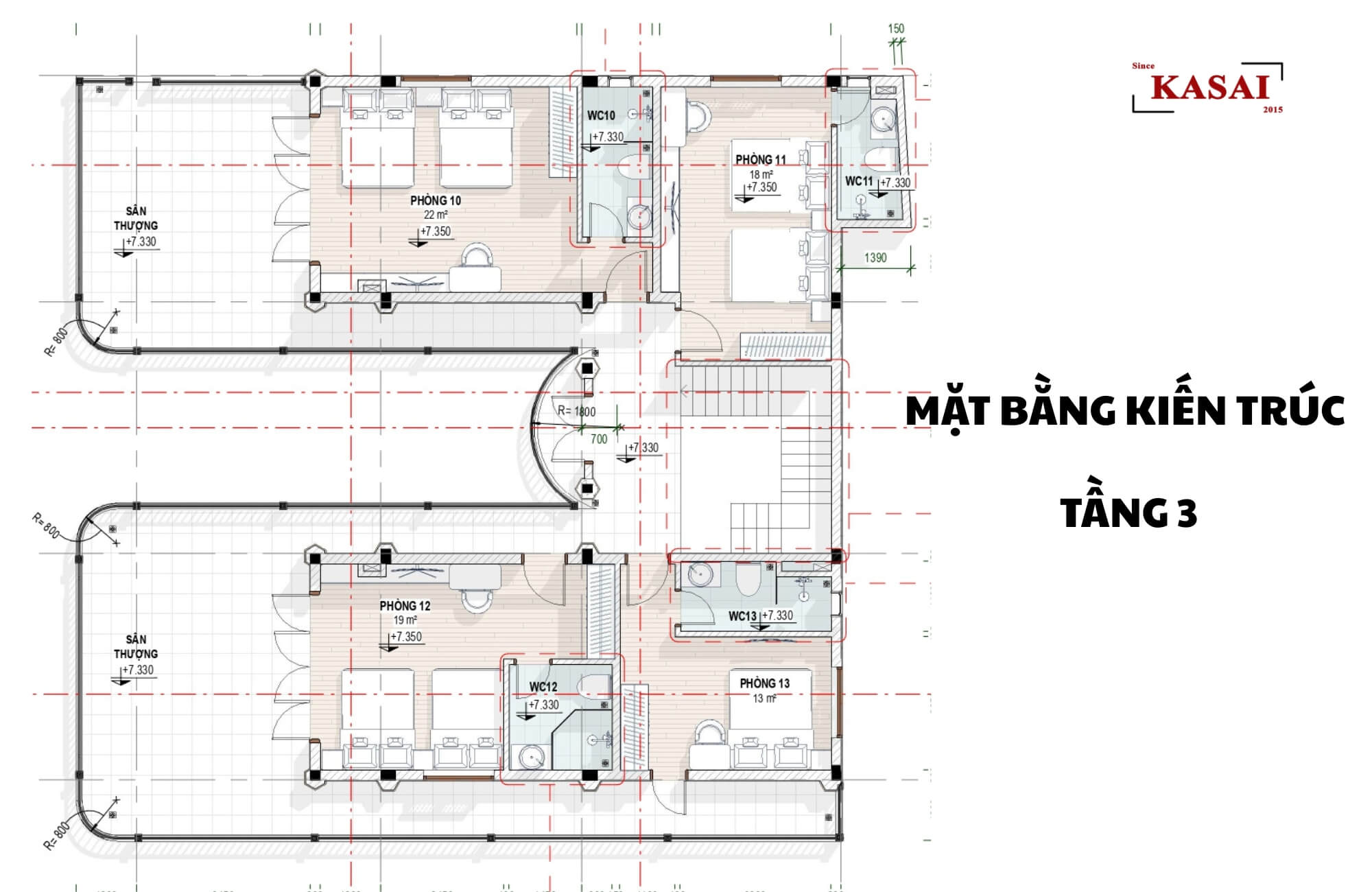 Bản vẽ thiết kế khách sạn ở Huế tầng 3
