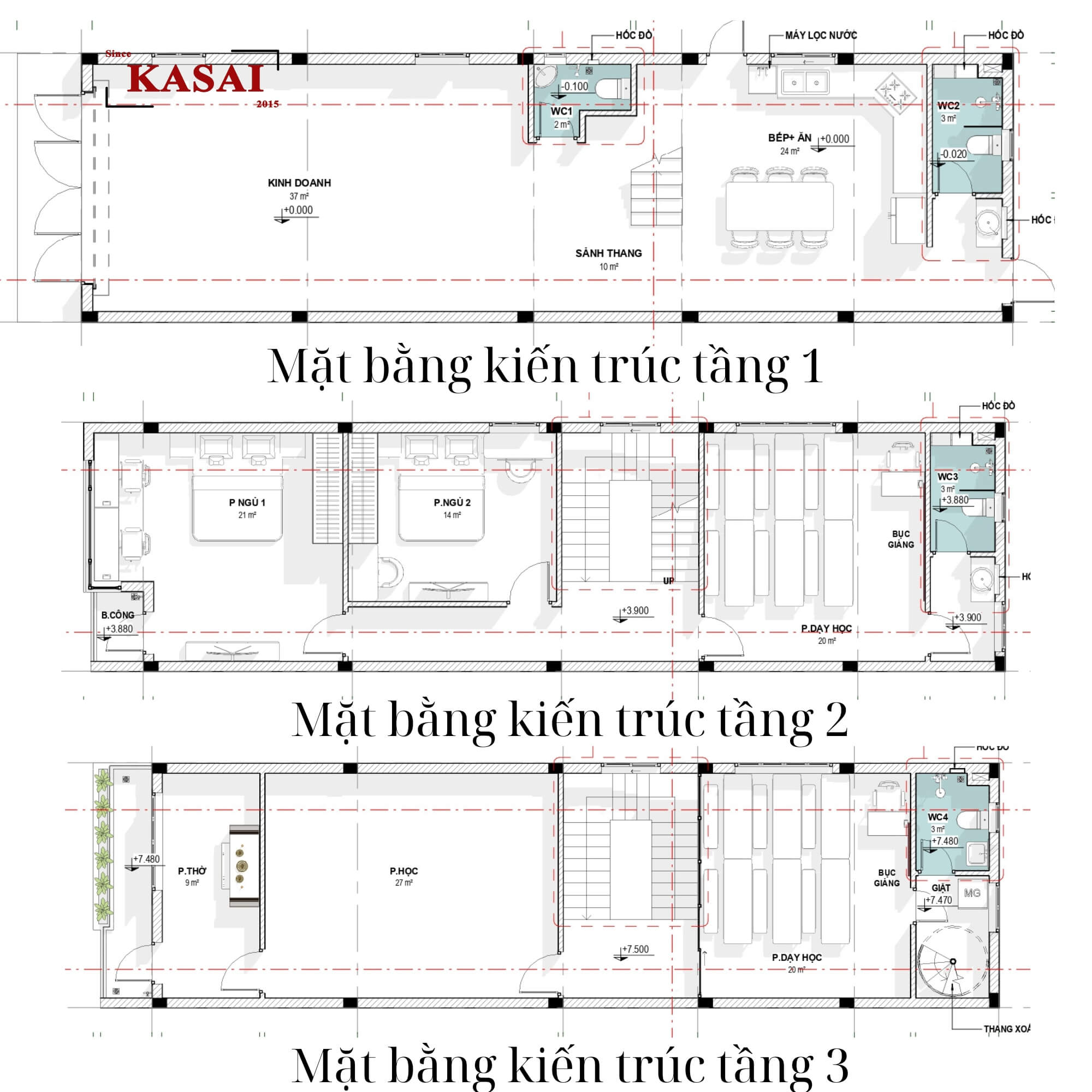 Bản vẽ mặt bằng nhà 3 tầng mặt tiền 5m 18m