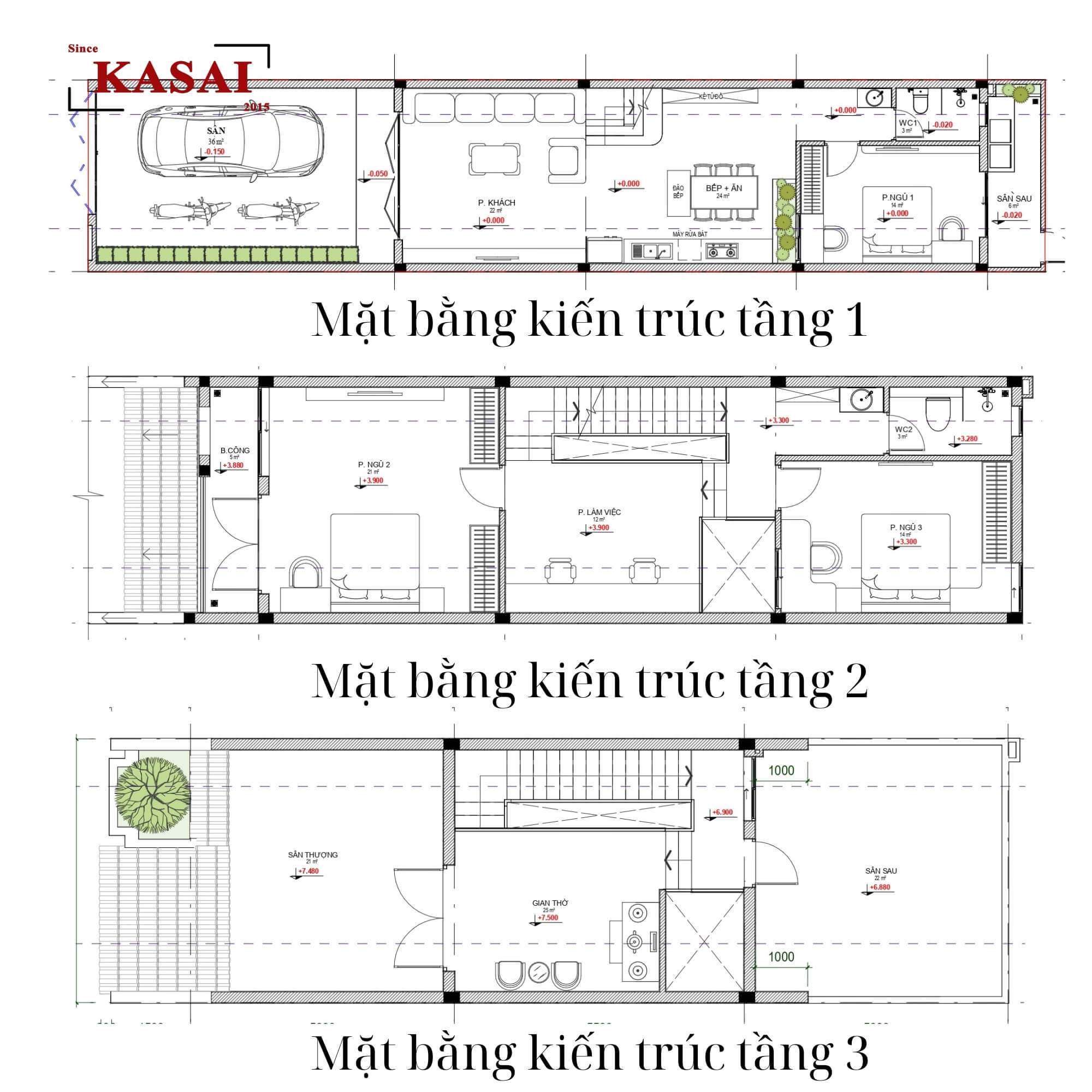 Bản vẽ nhà 3 tầng mái ngói