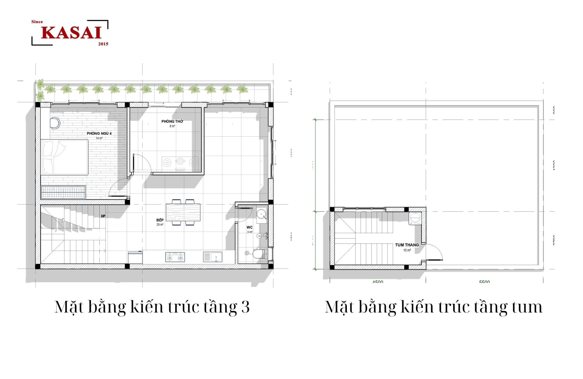 Bản vẽ nhà 8x10 tầng 3, tầng tum
