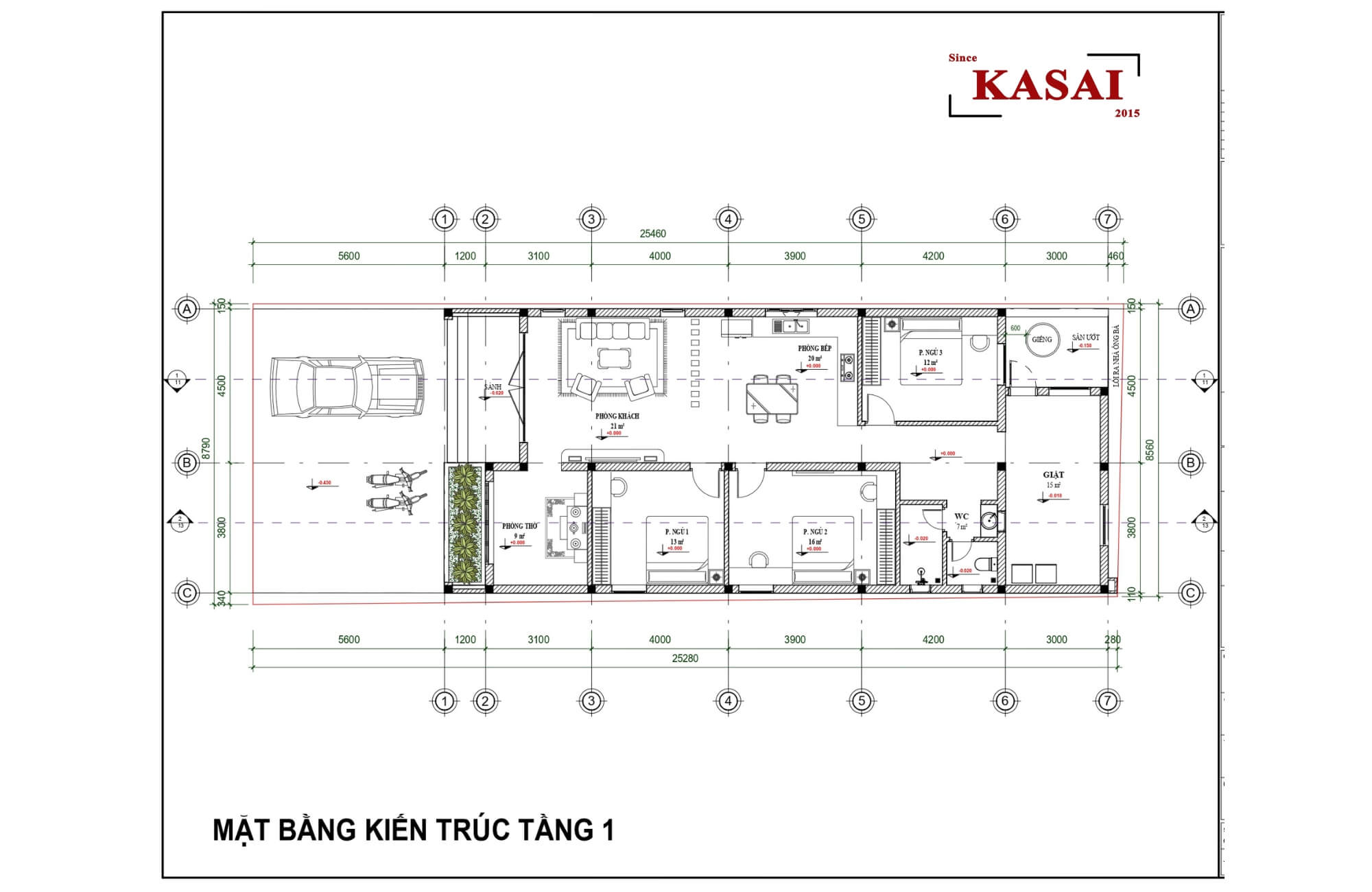Bản vẽ nhà cấp 4 mái Nhật 3 phòng ngủ