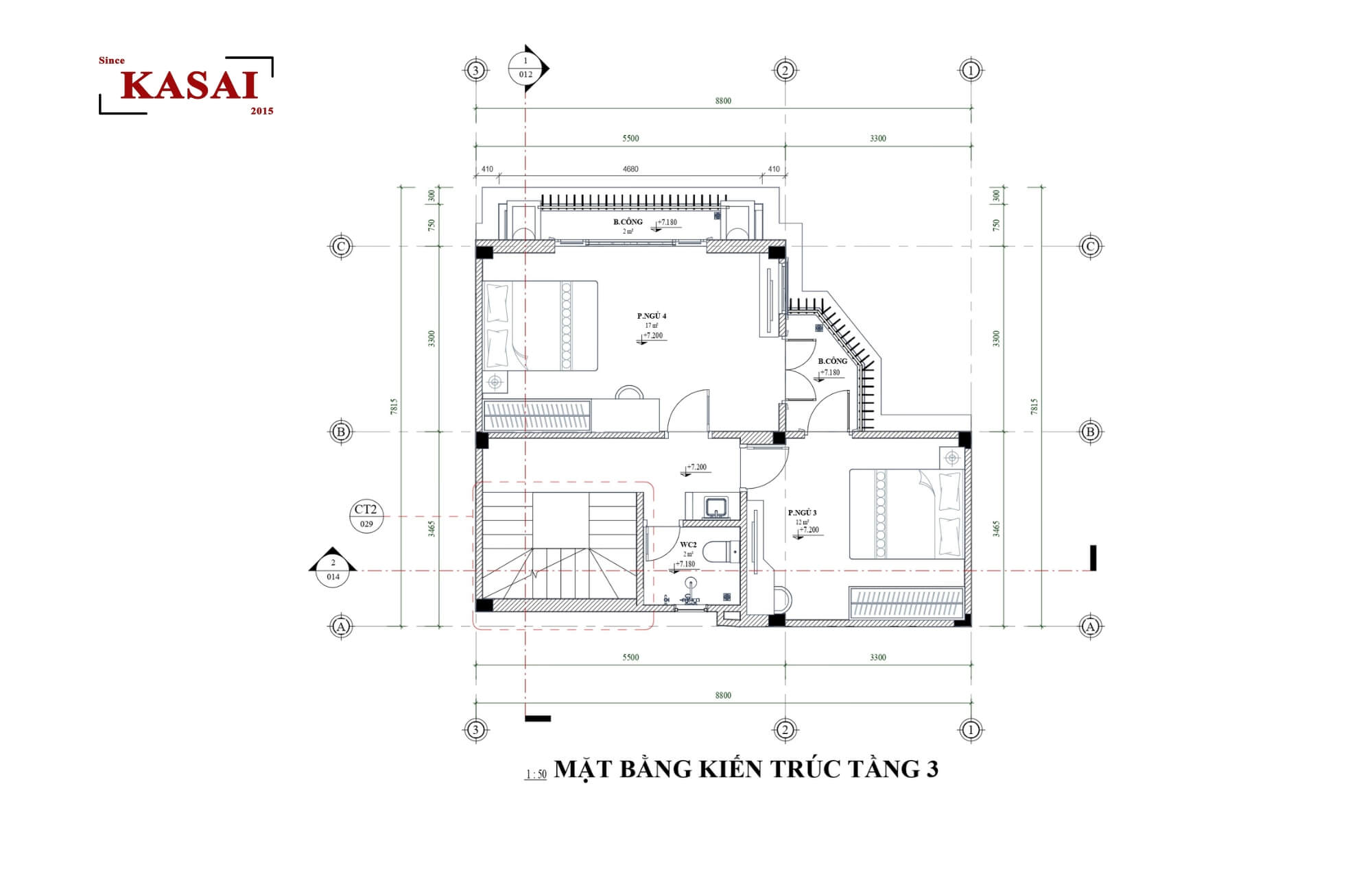 Bản vẽ thiết kế biệt thự 4 tầng tân cổ điển tầng 3