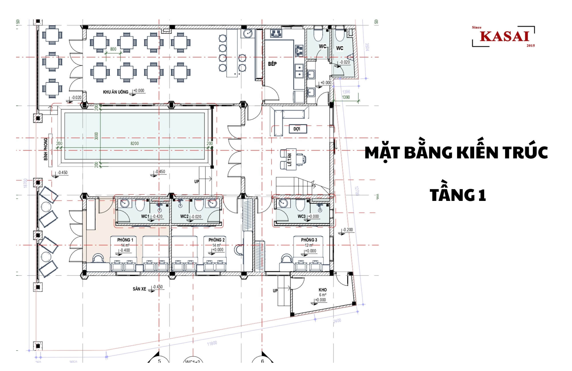 Bản vẽ thiết kế khách sạn ở Huế tầng 1