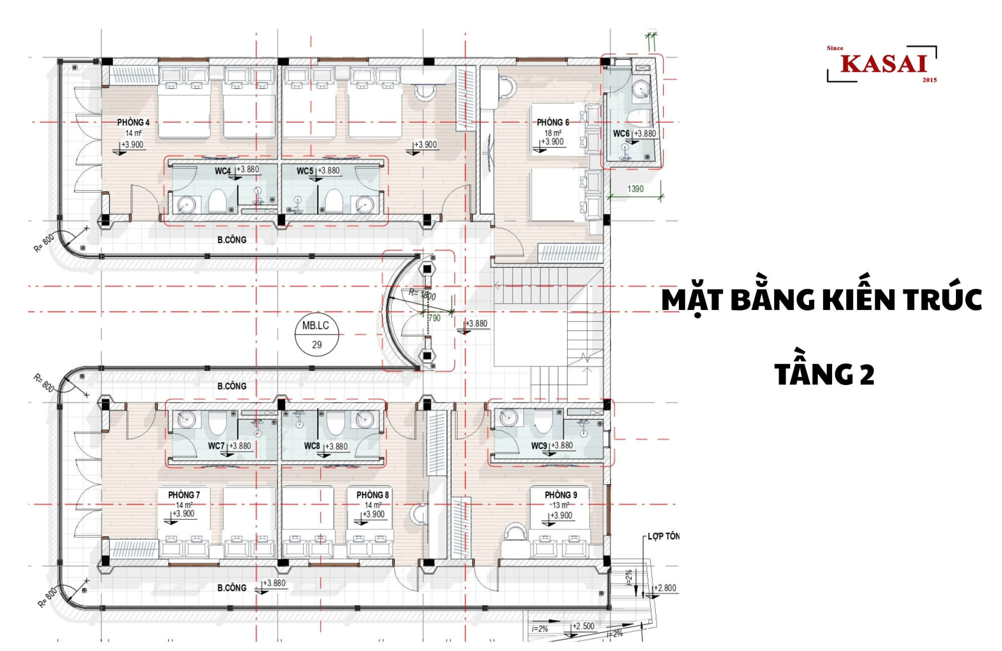 Bản vẽ thiết kế khách sạn ở Huế tầng 2