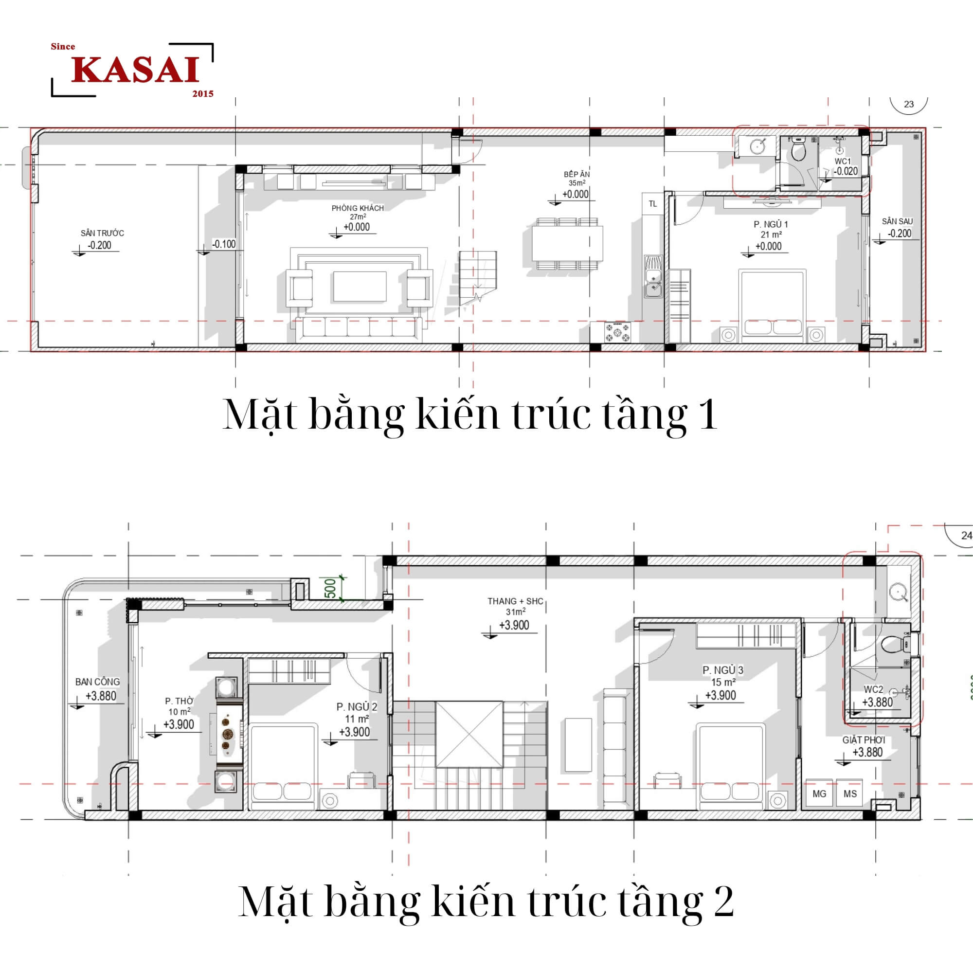 Bản vẽ thiết kế nhà 2 tầng 6x20 hiện đại