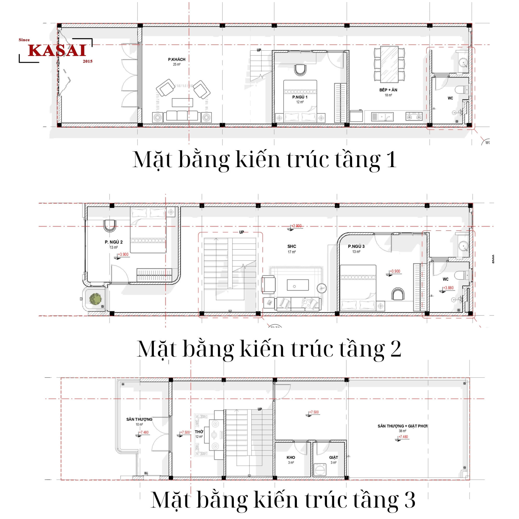 Bản vẽ thiết kế nhà 3 tầng 5x20