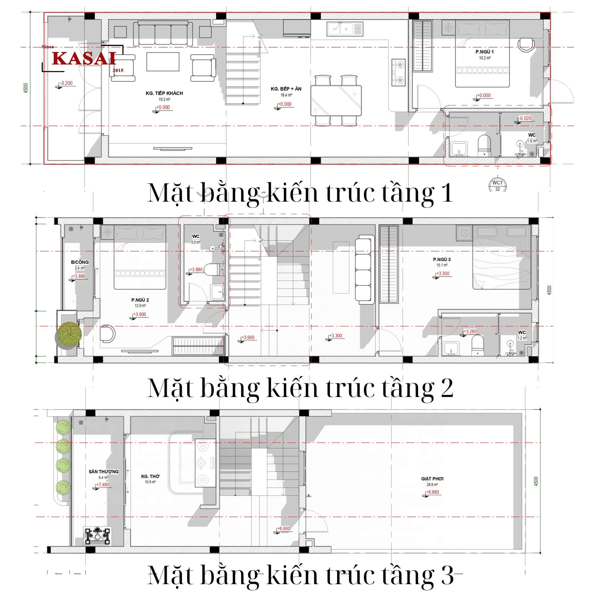 Bản vẽ thiết kế nhà 5x15m 3 tầng