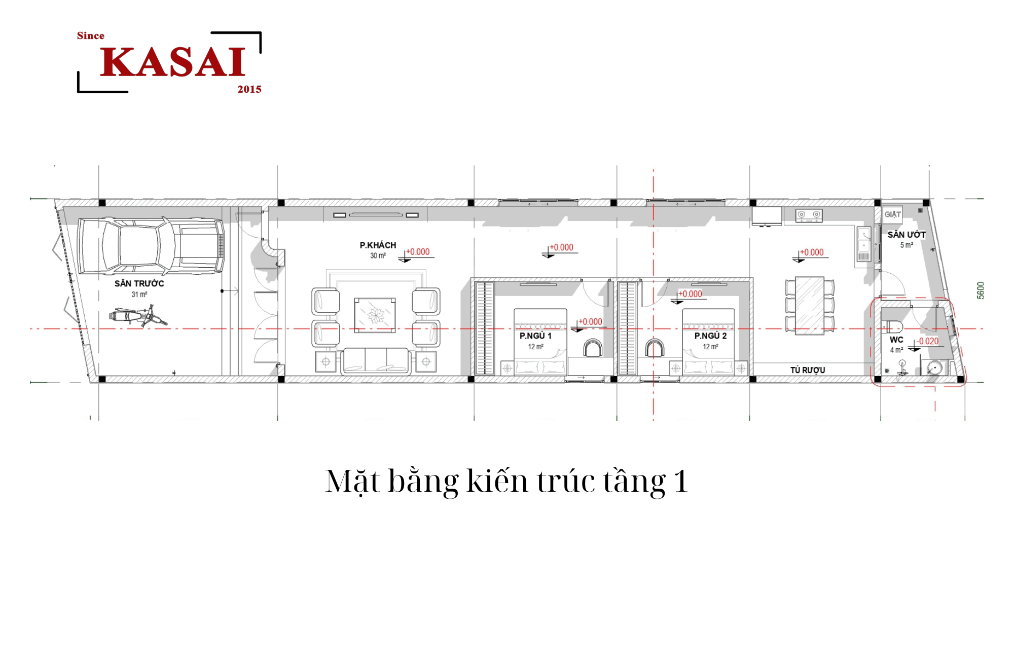 Bản vẽ mặt bằng nhà cấp 4 5x20 2 phòng ngủ