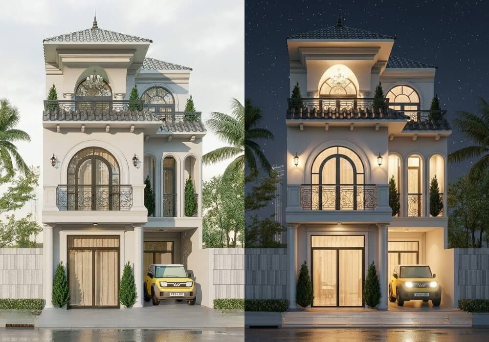 Biệt thự tân cổ điển 3 tầng mái Nhật 7x9 Biệt thự tân cổ điển 3 tầng mái Nhật 7x9