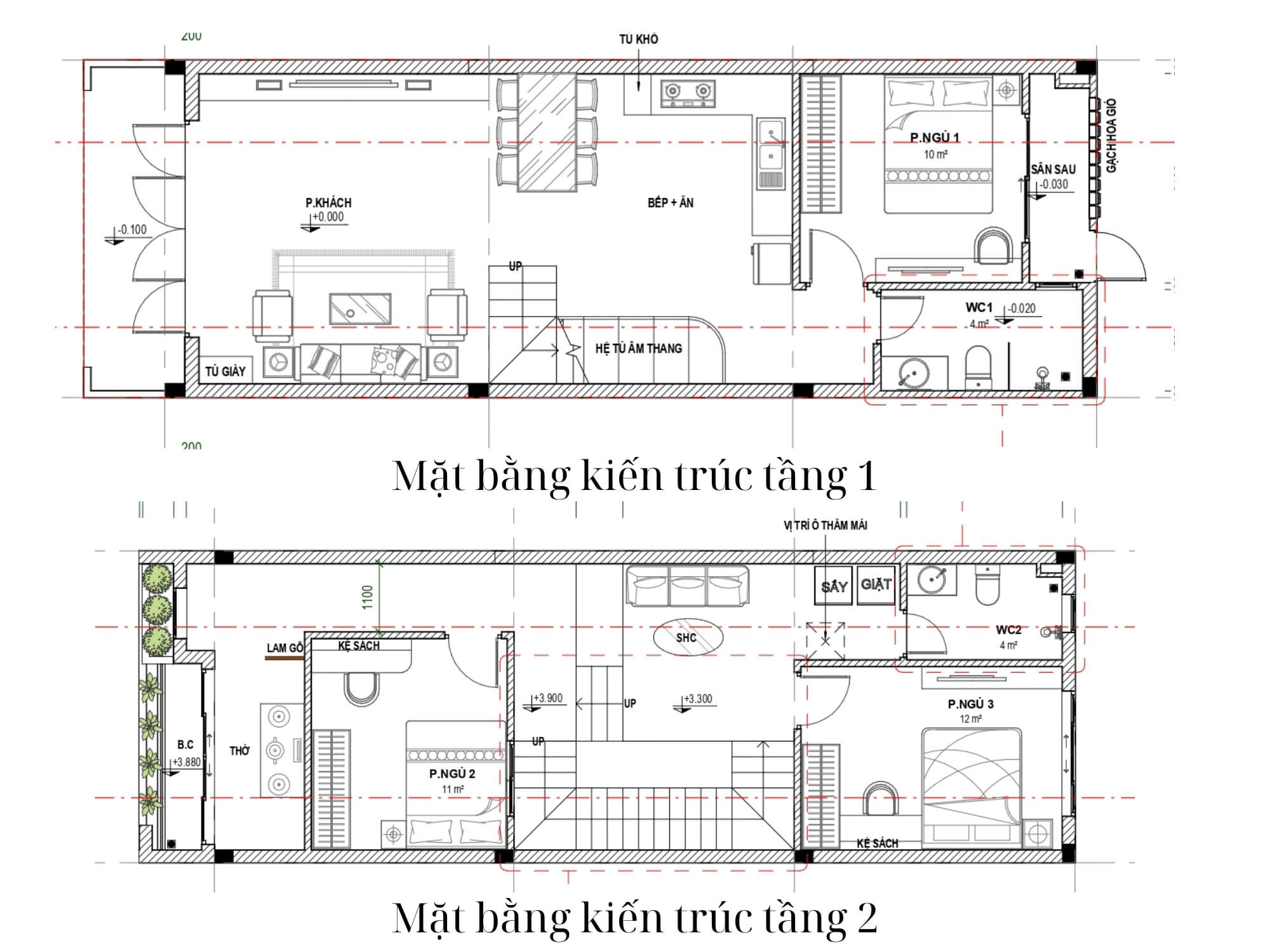 Mặt bằng kiến trúc nhà 2 tầng 3 phòng ngủ
