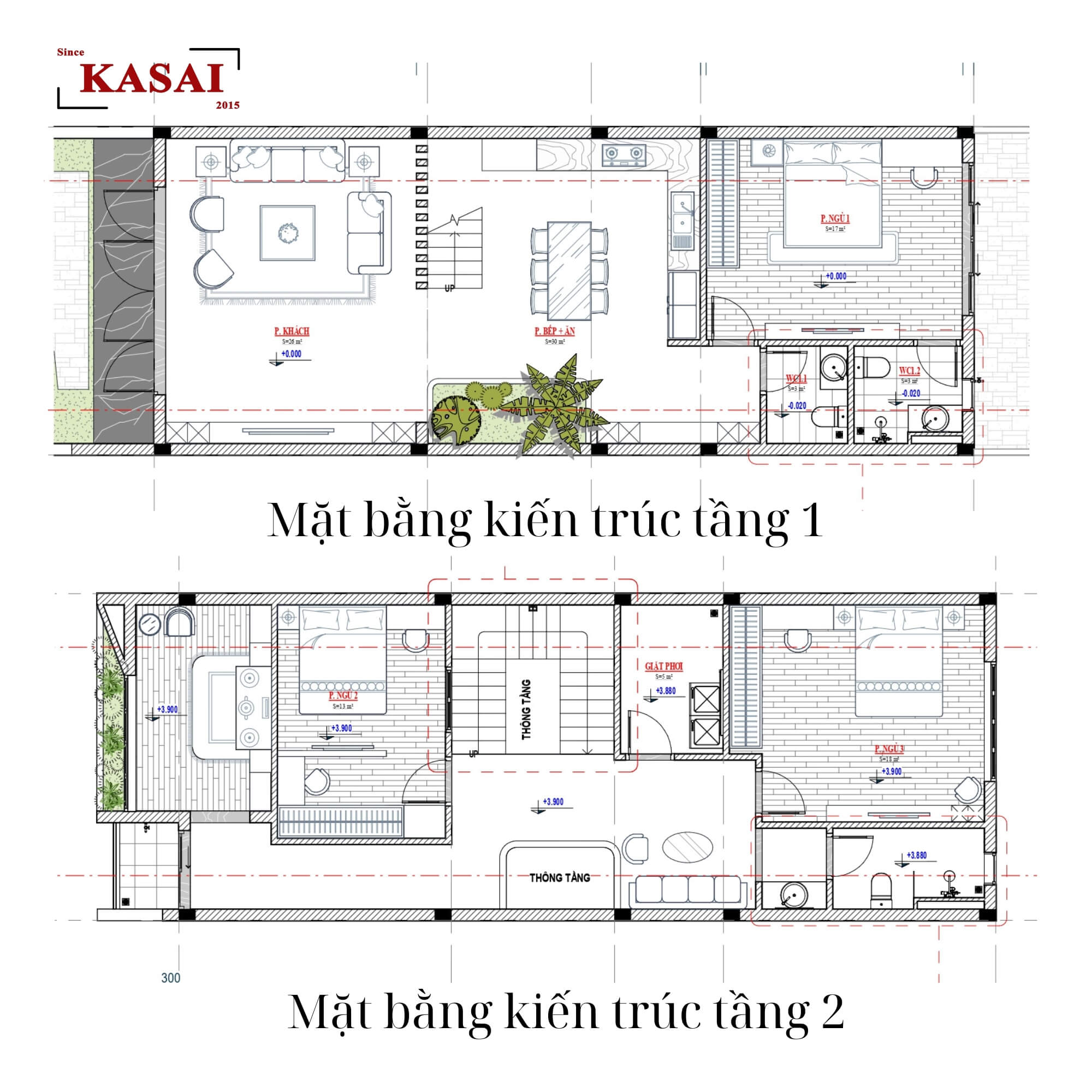 Mặt bằng kiến trúc nhà 2 tầng 6x20m