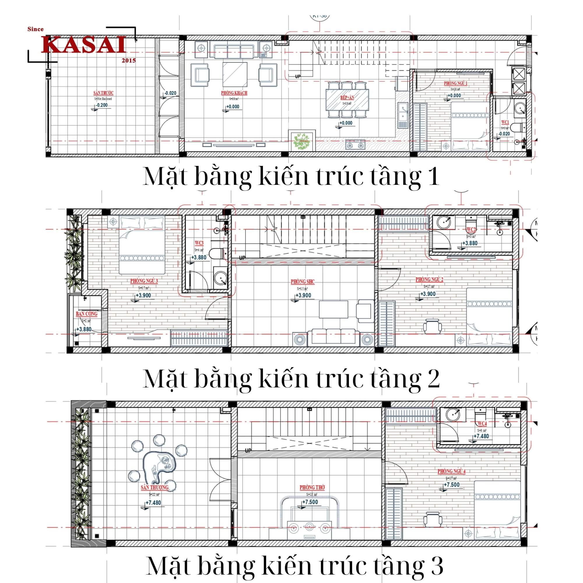 Mặt bằng kiến trúc nhà 5x15 3 tầng
