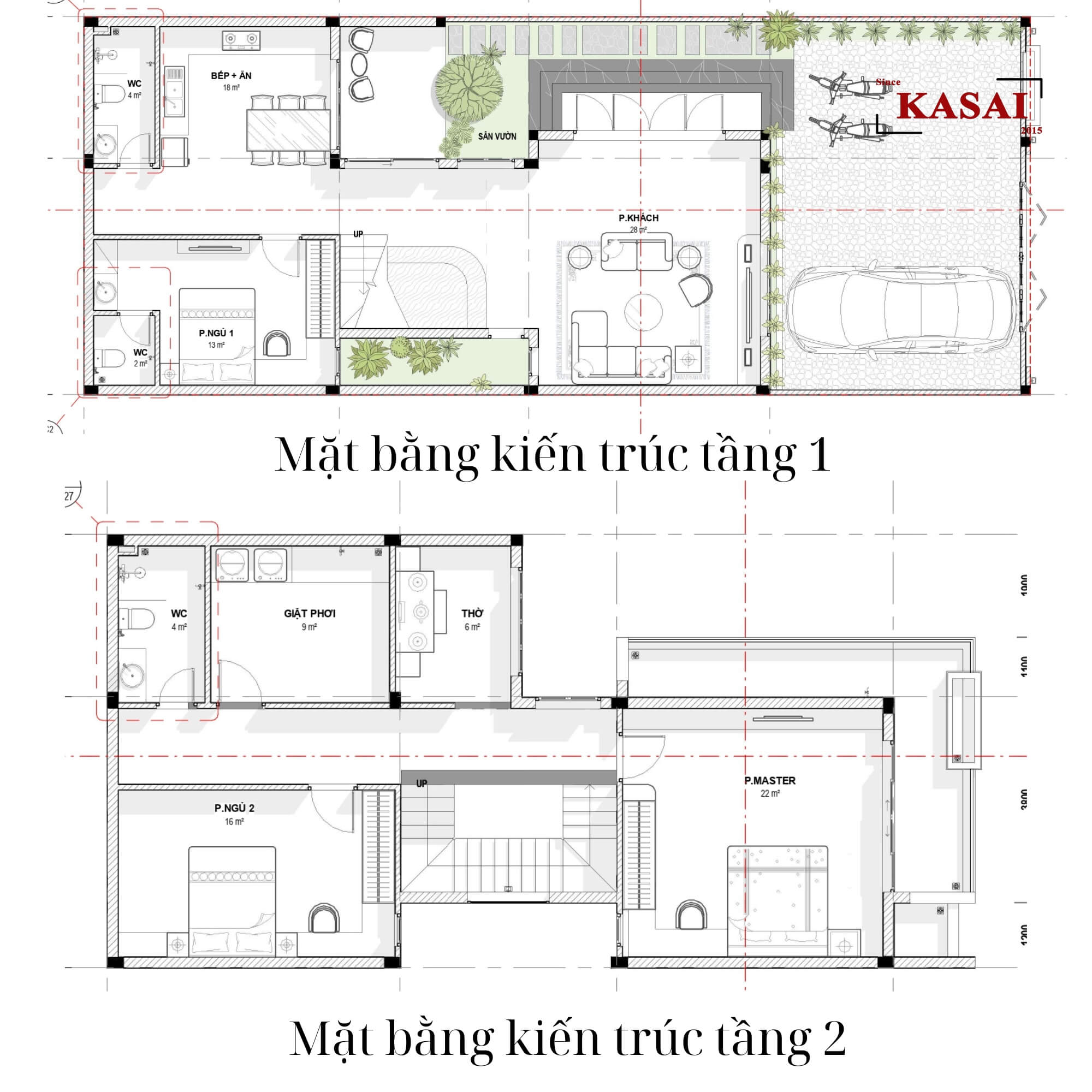 Mặt bằng kiến trúc nhà 7x15m 2 tầng