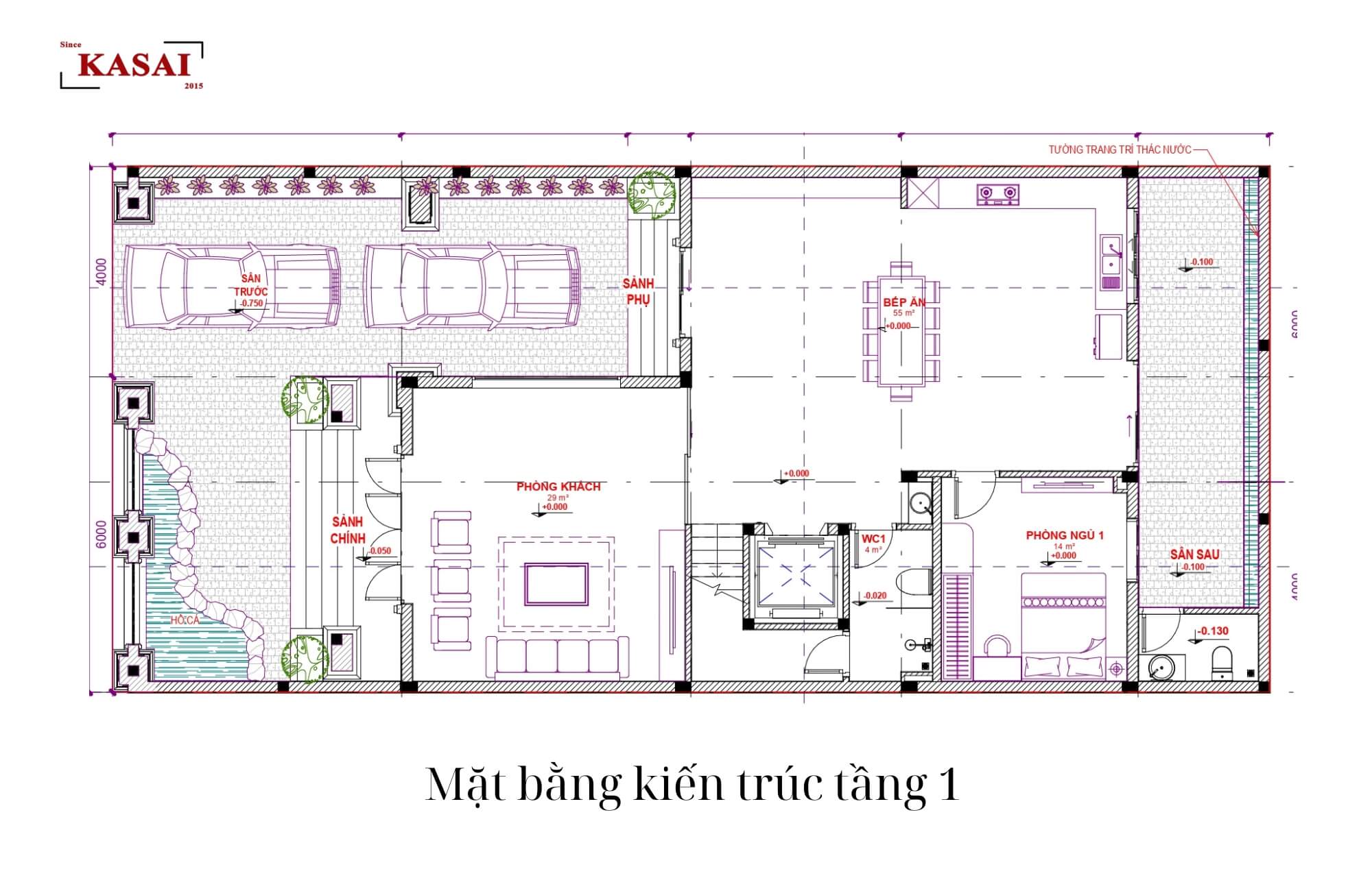 Mặt bằng kiến trúc tầng 1 biệt thự 10x20m