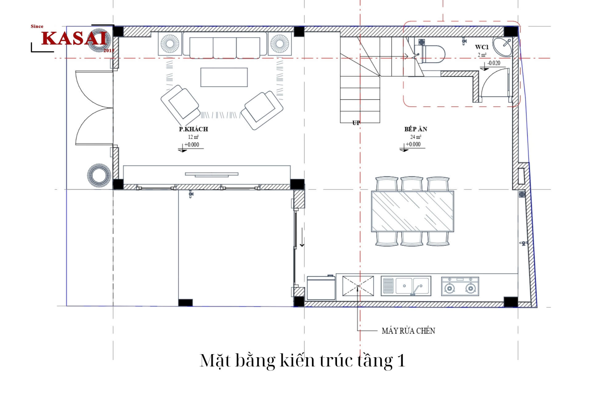 Mặt bằng kiến trúc tầng 1 biệt thự tân cổ điển 7x9
