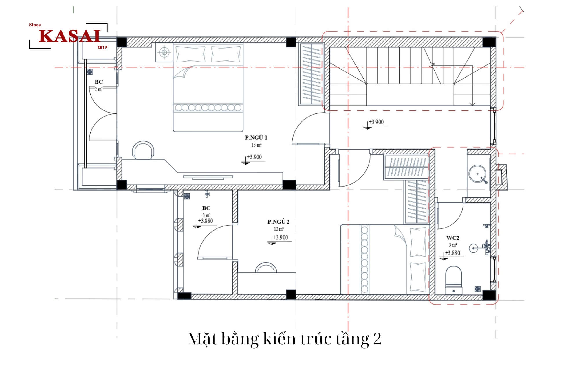 Mặt bằng kiến trúc tầng 2 biệt thự tân cổ điển 7x9