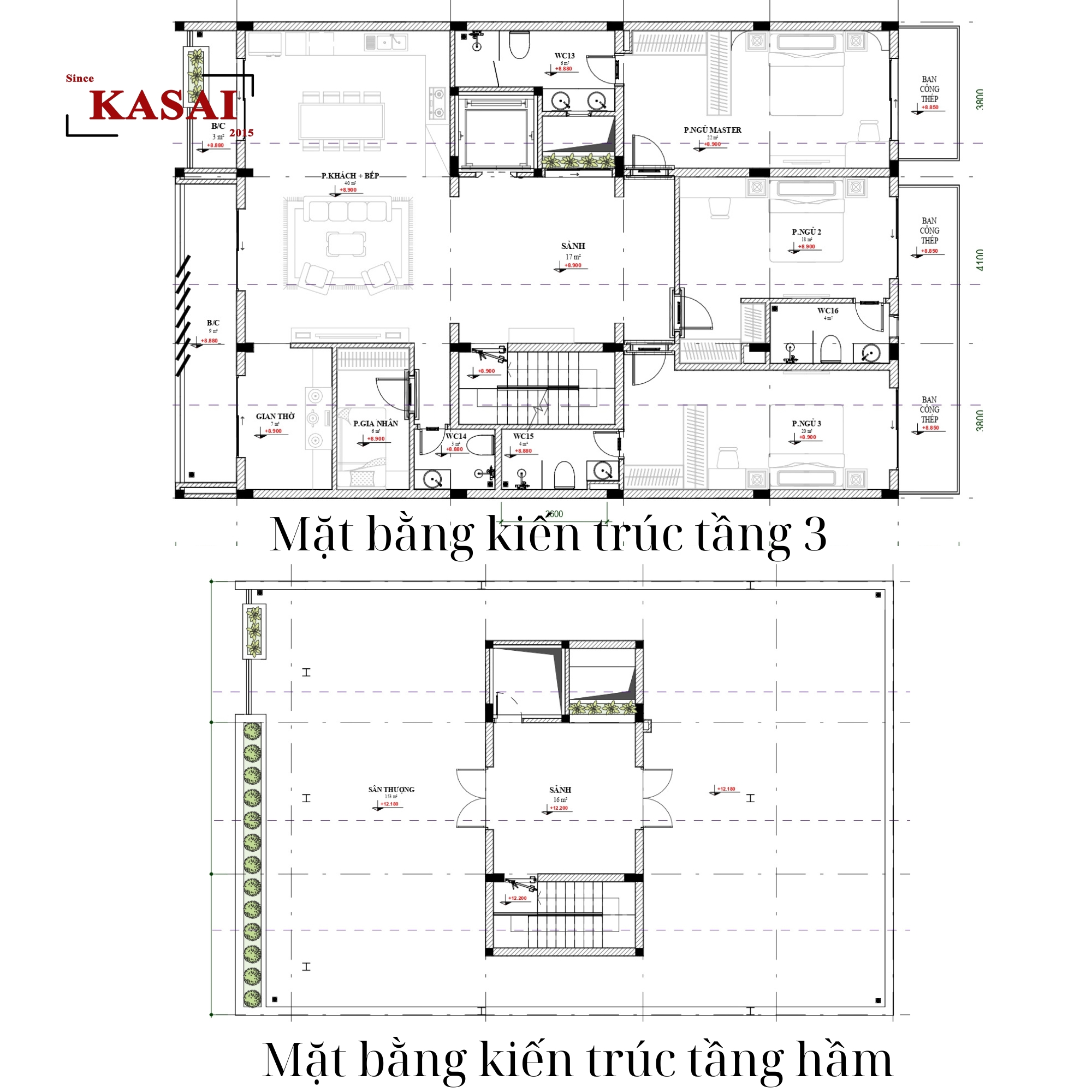 Mặt bằng kiến trúc tầng 3,tum căn hộ cho thuê Apartment