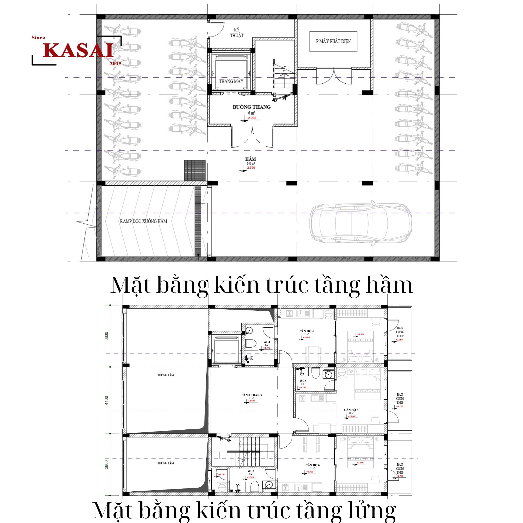 Mặt bằng kiến trúc tầng hầm, lửng căn hộ cho thuê Apartment