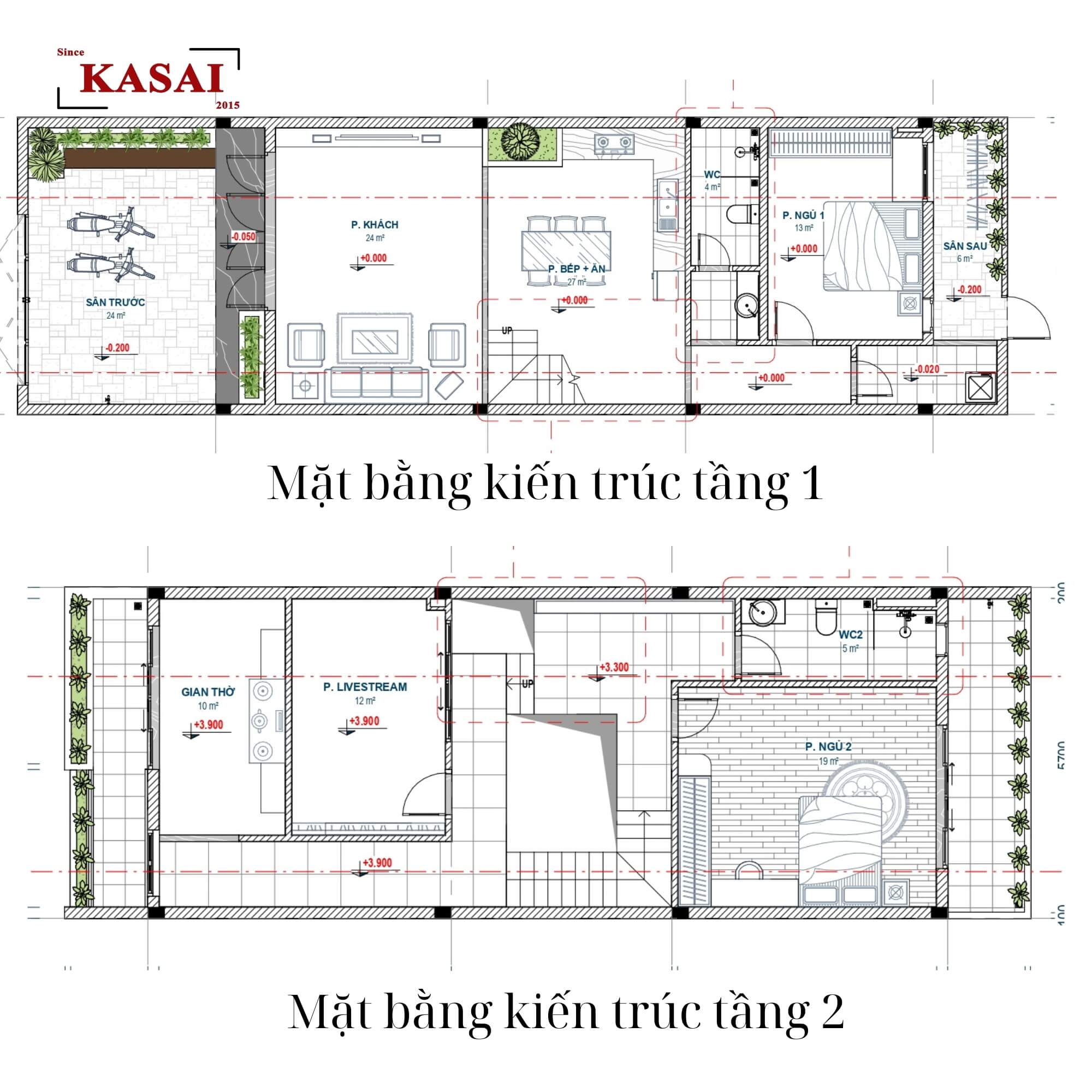 Mặt bằng kiến trúc thiết kế 6x20 2 tầng