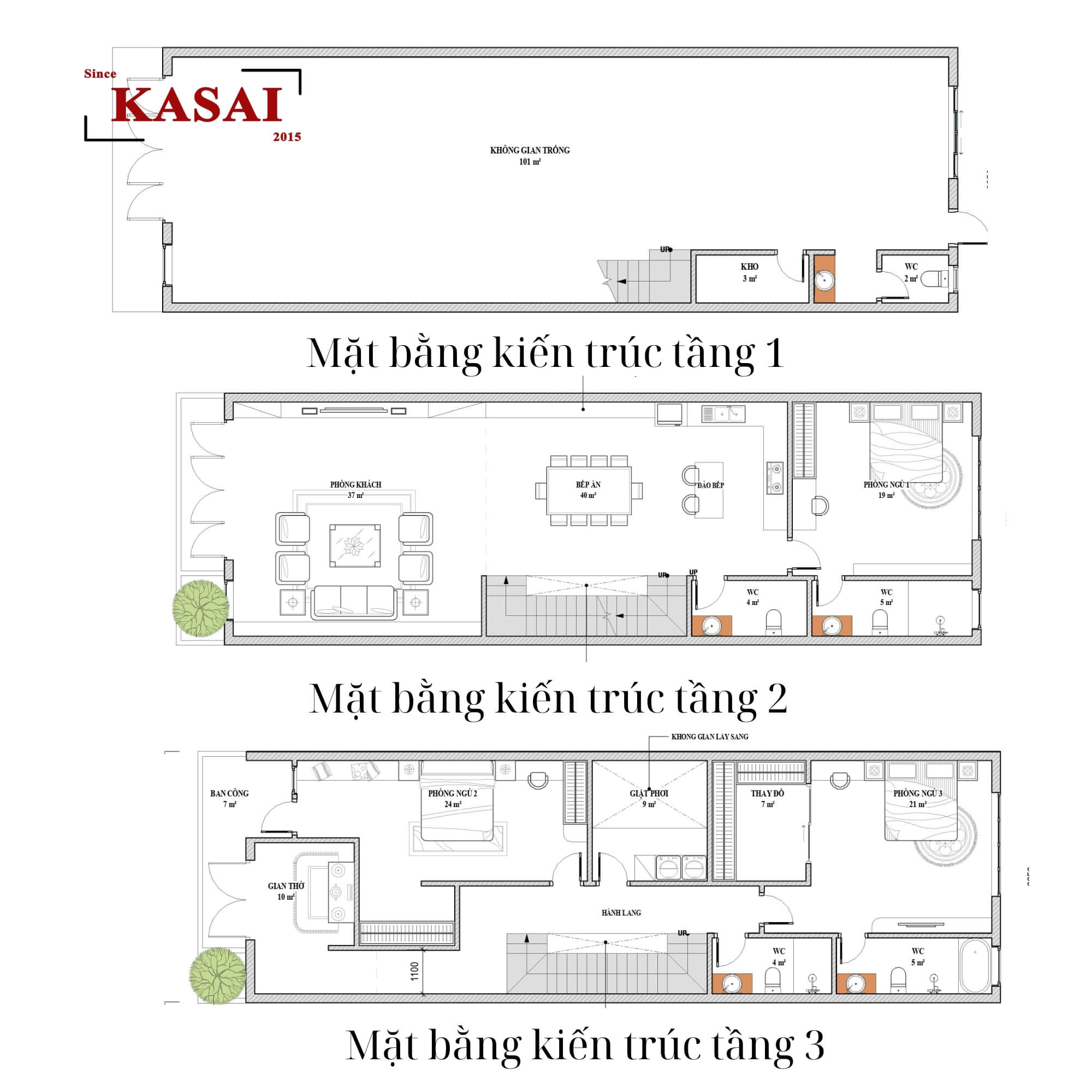Mặt bằng nhà 3 tầng 6x20