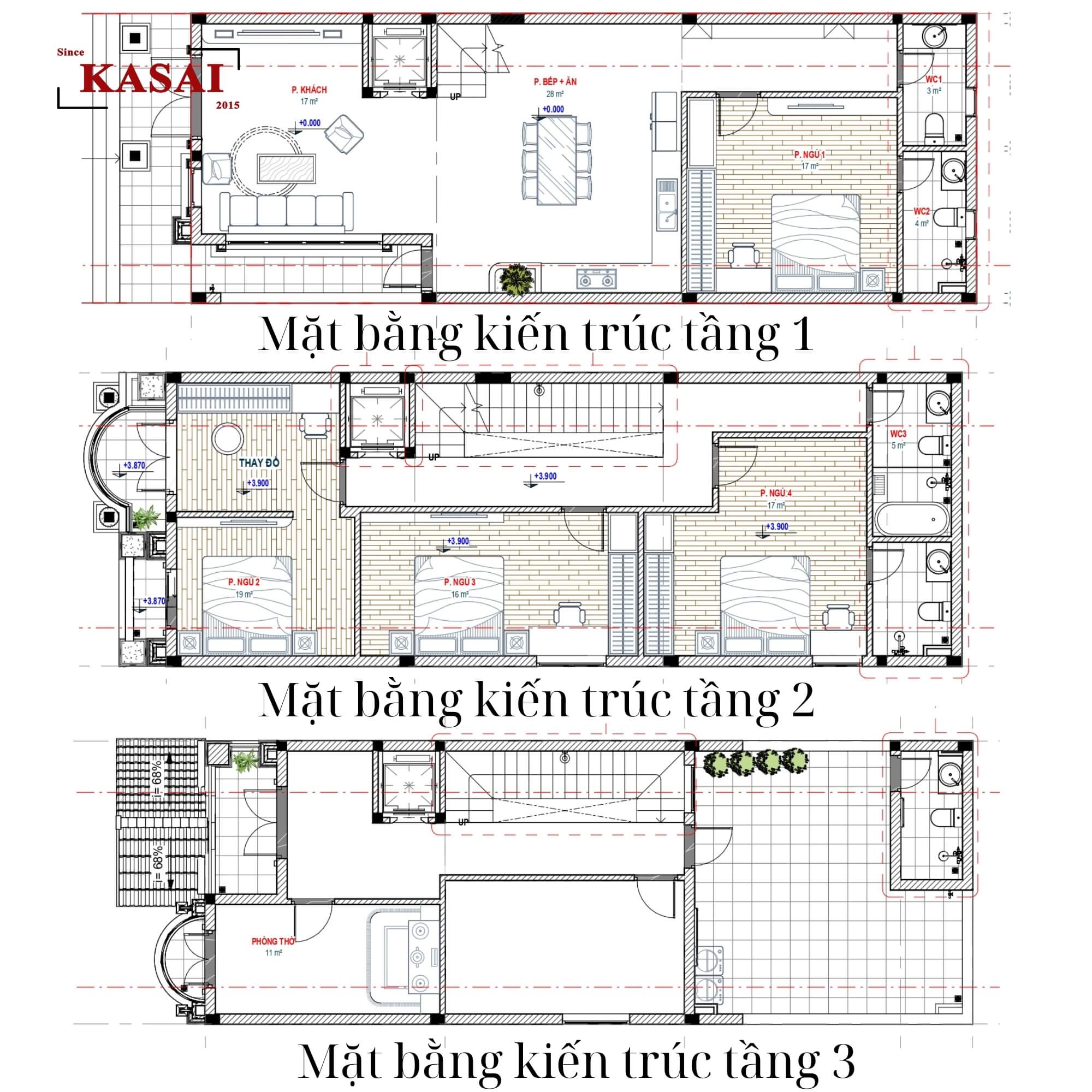 Mặt bằng nhà 3 tầng tân cổ điển 6x20