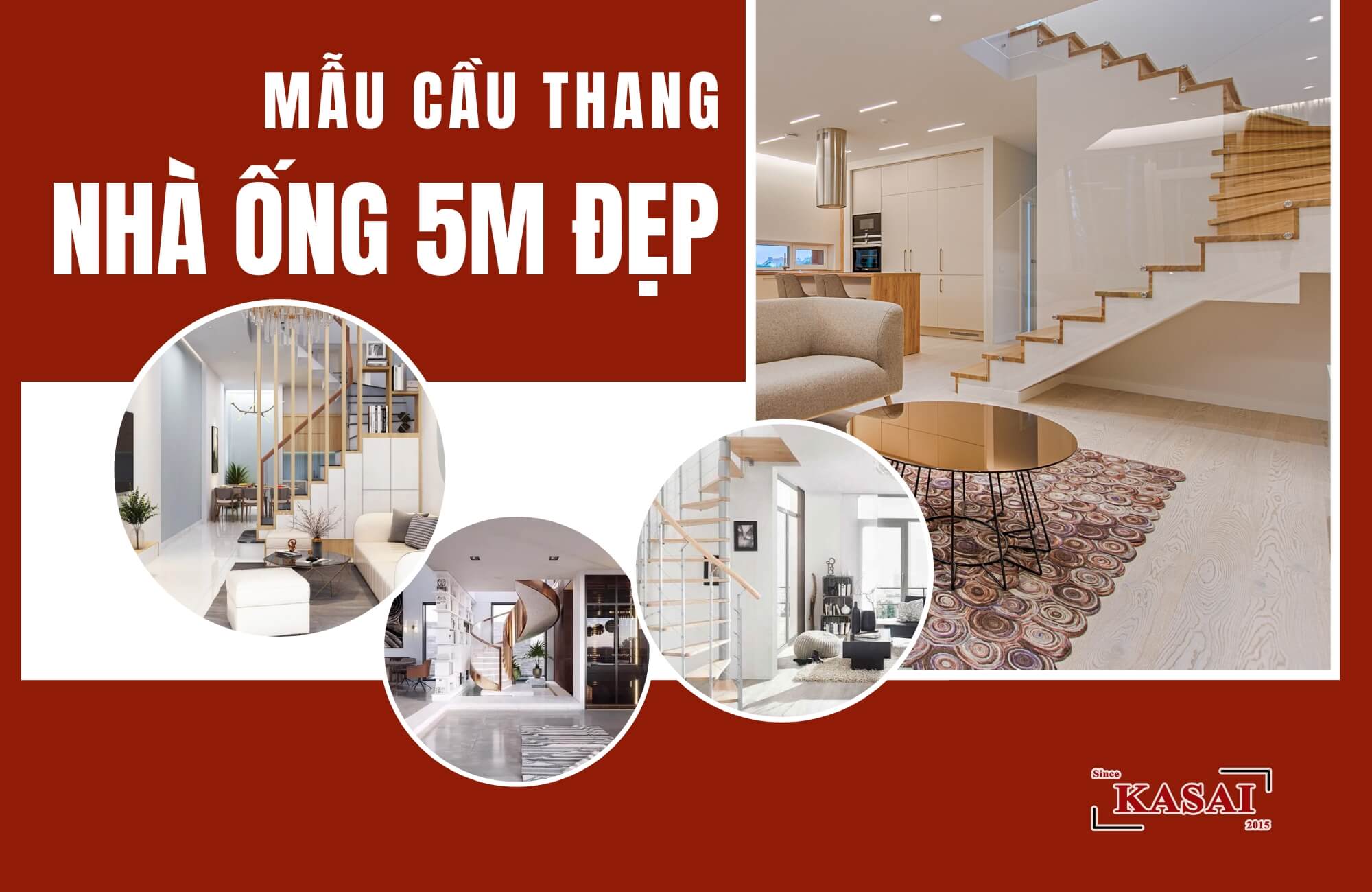 Mẫu cầu thang nhà ống 5m đẹp hiện đại
