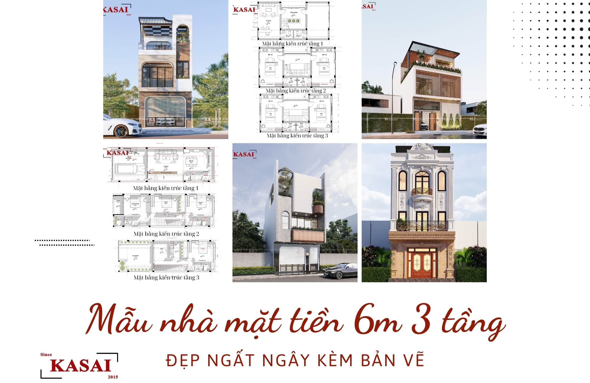 Mẫu nhà 3 tầng 6m mặt tiền đẹp kèm bản vẽ