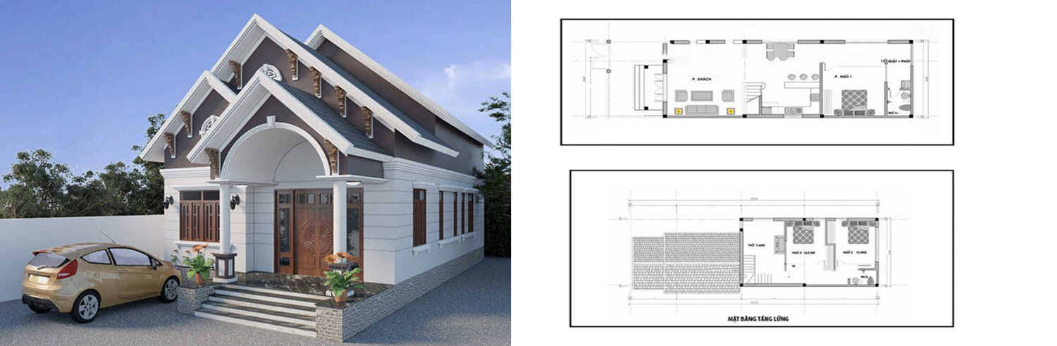 Mẫu nhà 6x20 1 tầng