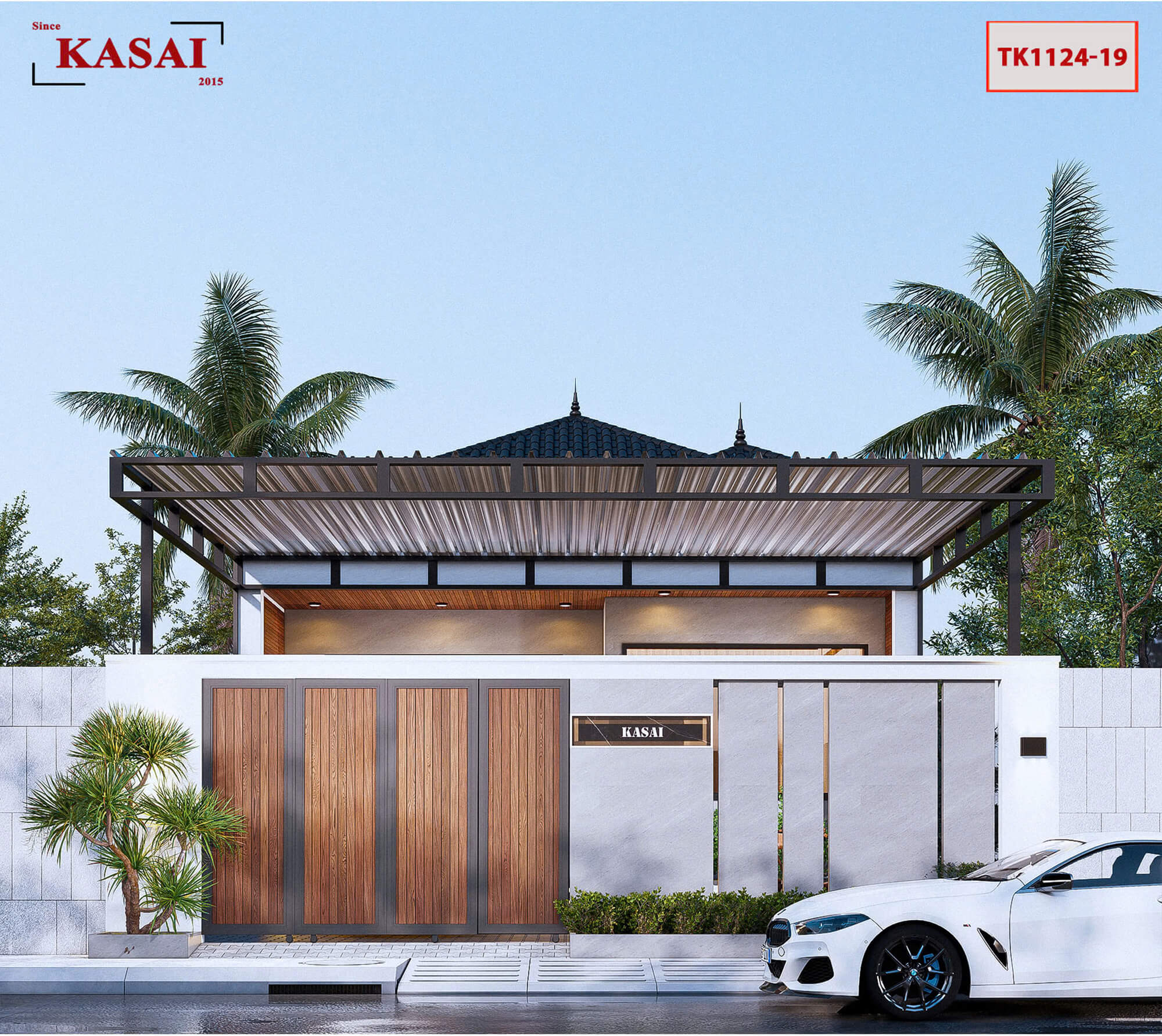 Bản vẽ nhà cấp 4 mái nhật 3 phòng ngủ 8×25 hiện đại như Villa