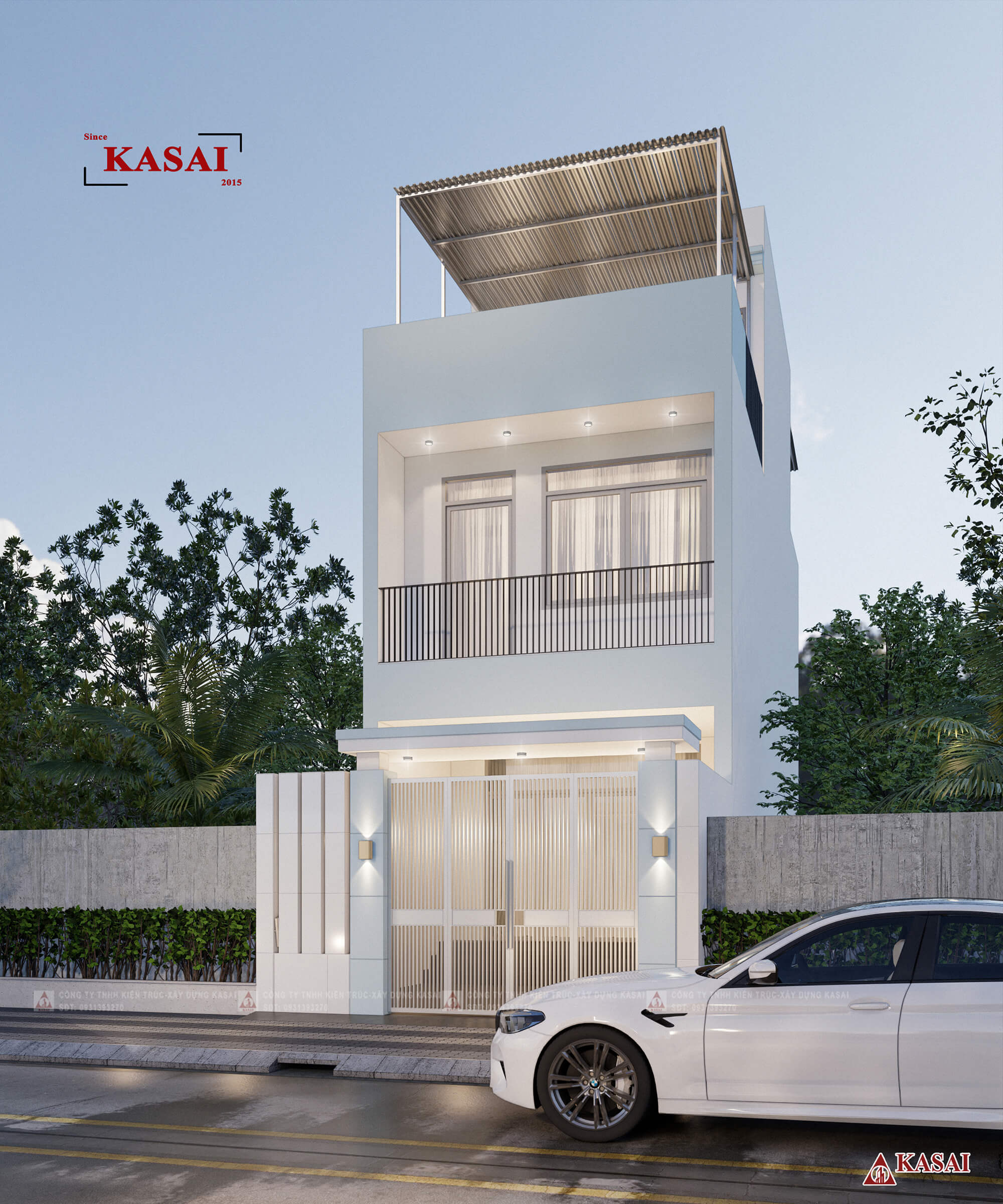 Mẫu nhà 2 tầng 1 tum 5x20 4 phòng ngủ hiện đại